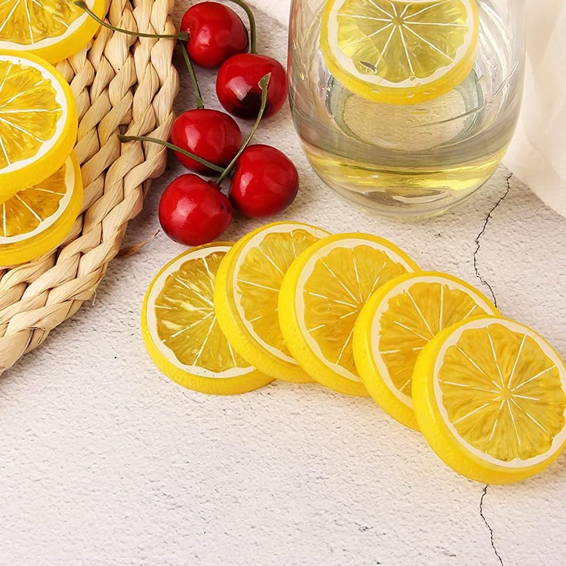 15 Stück Künstliche Zitronenscheiben - Kunststoff Dekoration Für Küche & Party