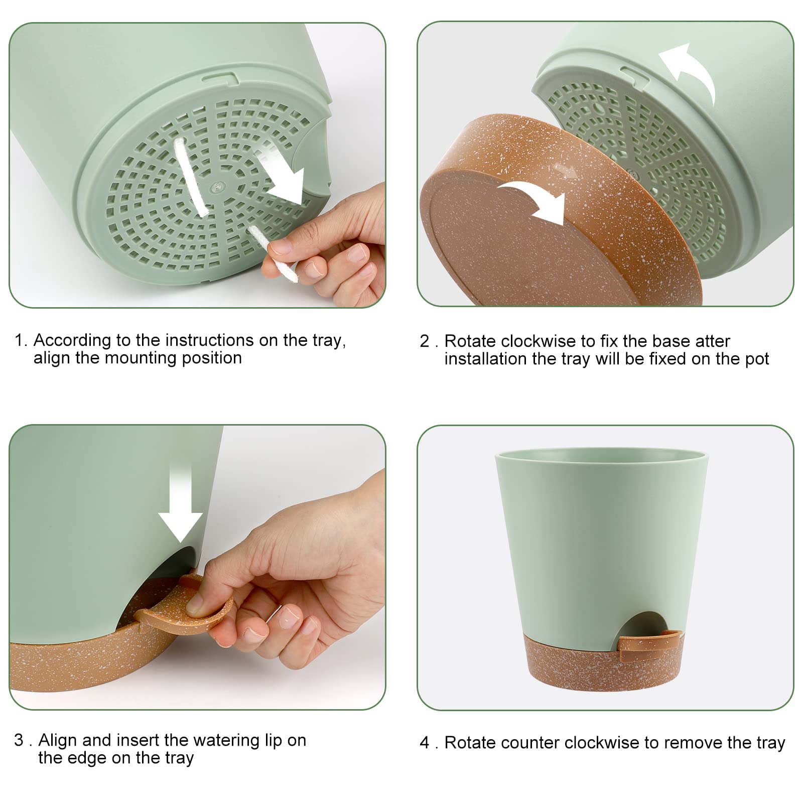 YNNICO Plant Pots Indoor 8/7/6.5/6/5.5/5 Inch Self Watering Planters with Drainage Holes and Saucers, Plastic Flower Pots - Image 2
