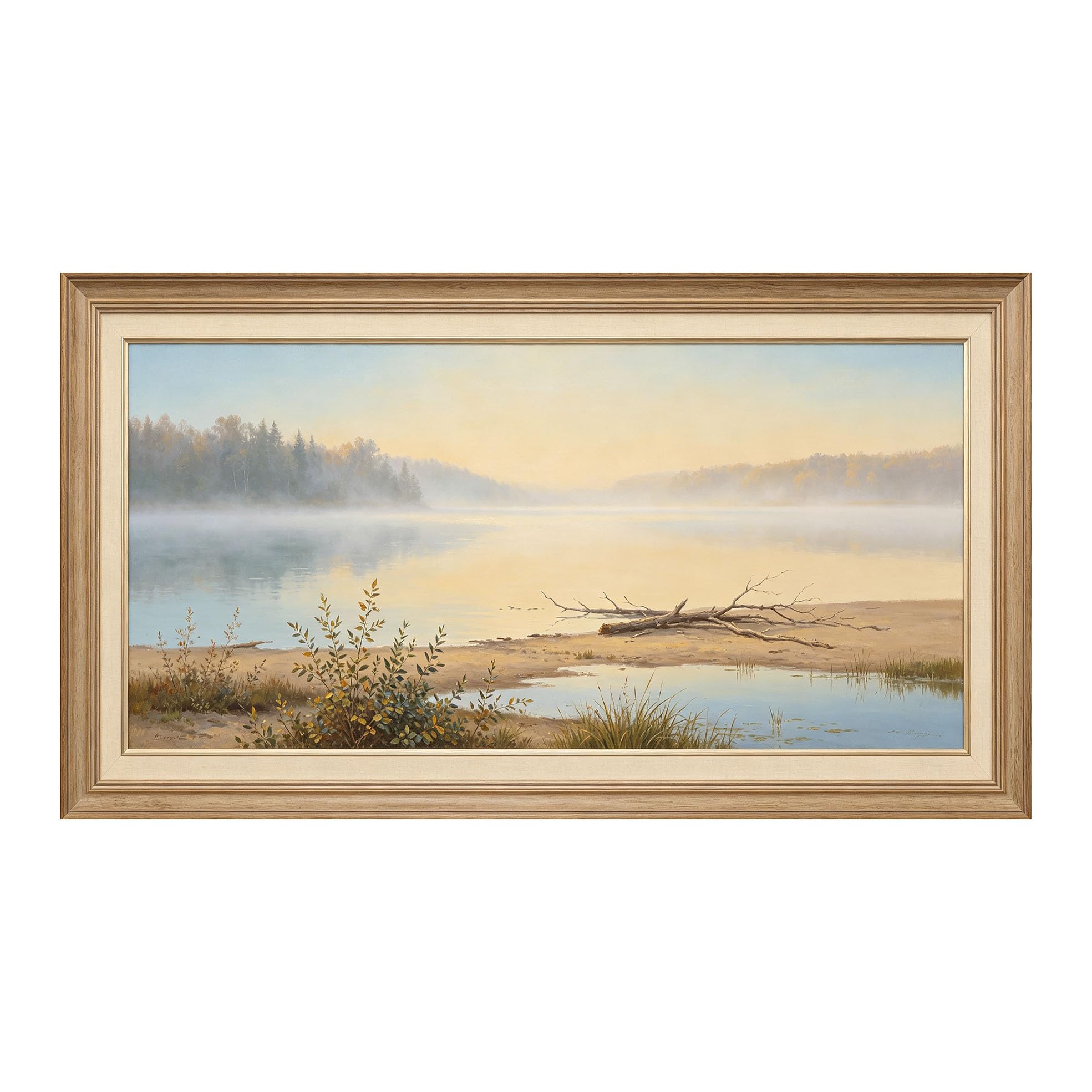 Yzpallescene 3D Framed Wall Art 50cm×100cm Panoramic Misty Lake Seascape Impressionist Oil Painting Large Size SelfAdhesive Removable Wall Decor Prints Artwork for Living Room Bedroom Office