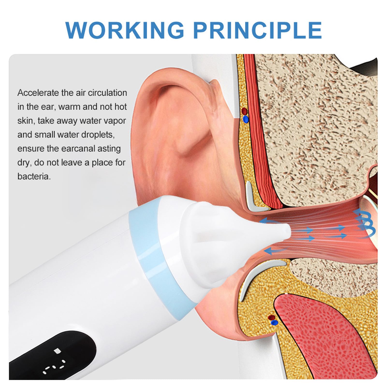 Sèche-oreilles électrique Portable, Sèche-oreille Réutilisable, Dispositif de Séchage D'oreille pour élimination de L'eau, pour les Nageurs, la Douche, les Sports Nautiques, le