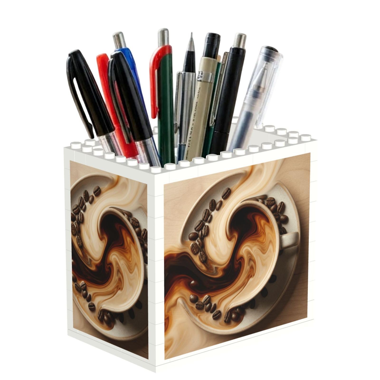 SXZVVBN Abstract Coffee Pattern Building Block Desk Tidy ABS Organiser