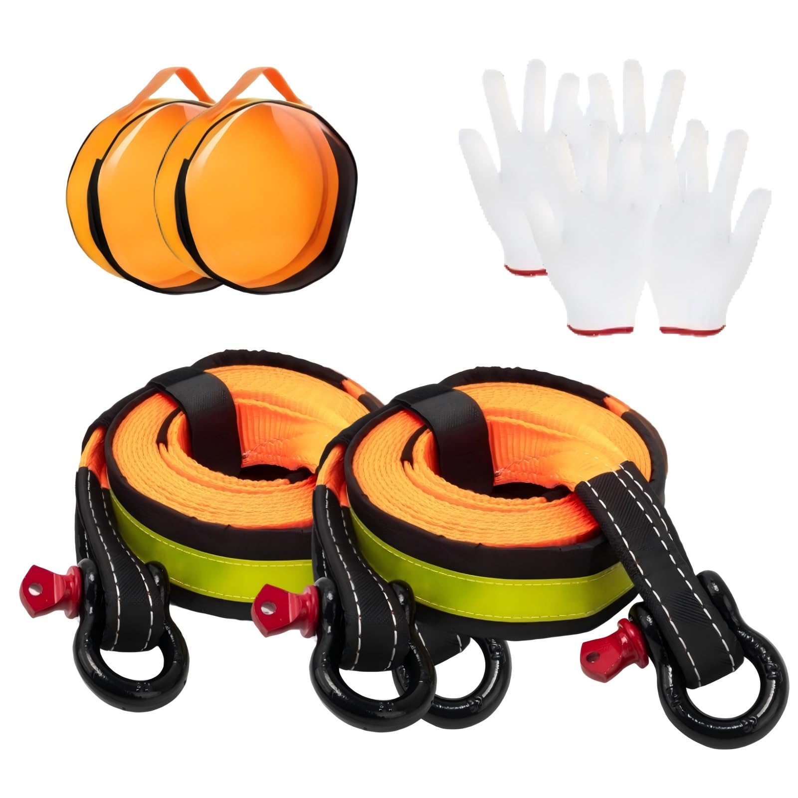 Corda Traino Fuoristrada Auto Guinzaglio, 5m x 5cm 10T | Con Golfari Guanti Borsa Riflettente, per Auto SUV Furgone Fuoristrada Jeep Soccorso Stradale Accessori(BB-2PCS)