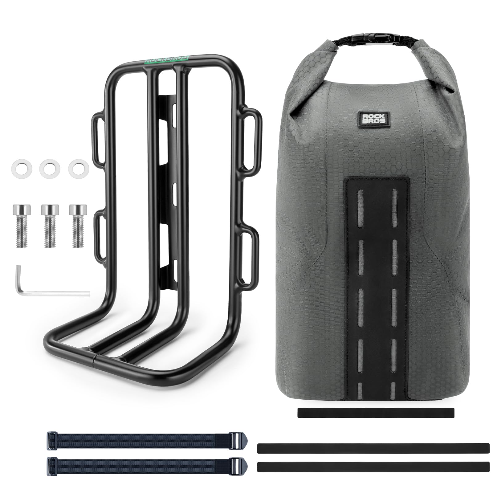 ROCKBROS Bike Front Rack Carrier Bicycle Front Fork Bag 2-2.7L Waterproof Detachable Bicycle Cargo Rack and Bag Set for MTB, Road Bike for Long Distance
