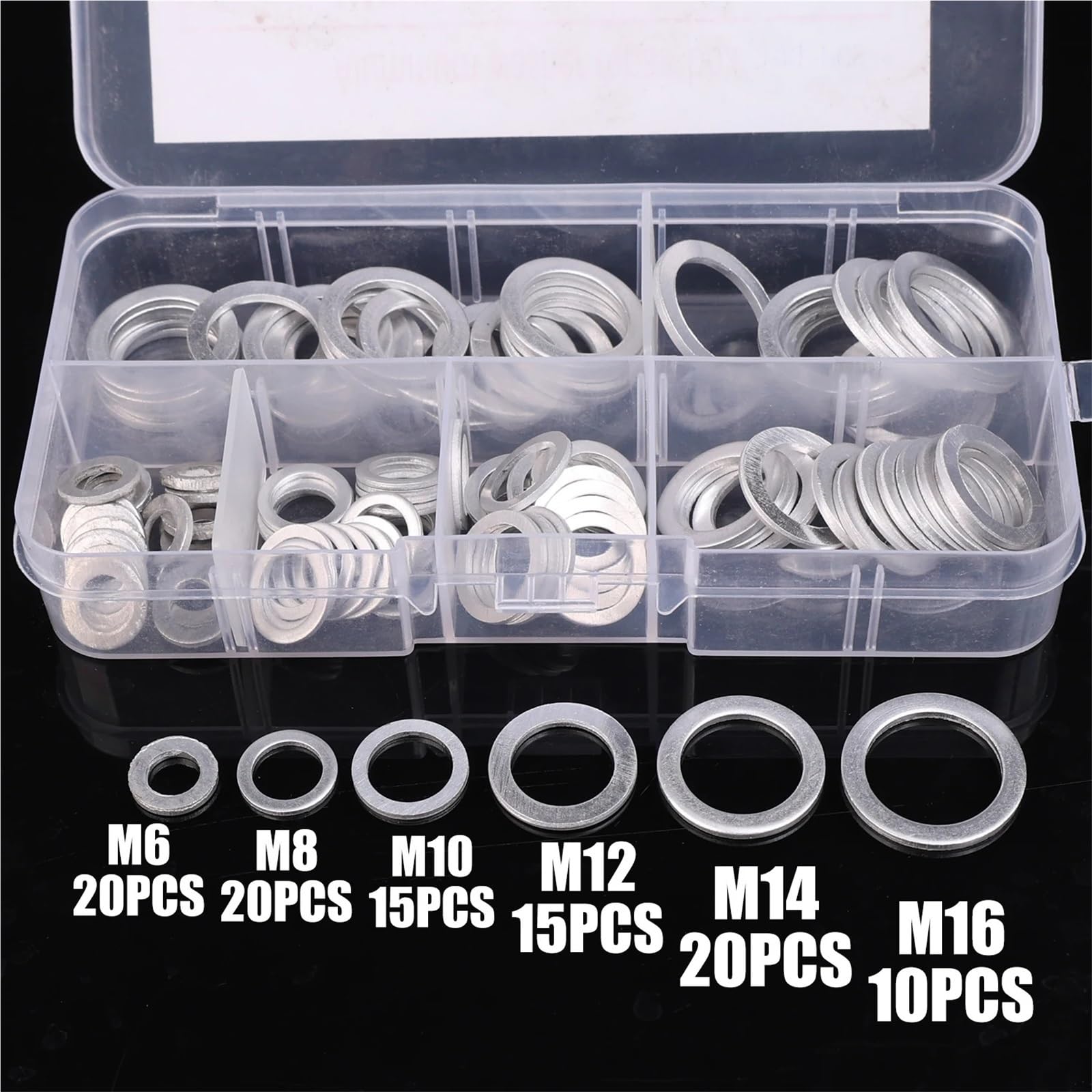 500 pièces rondelles plates en aluminium joints toriques métal ensemble de assortiment rondelle plate vidange d'huile M6-M16 Pour Vis Et éCrous