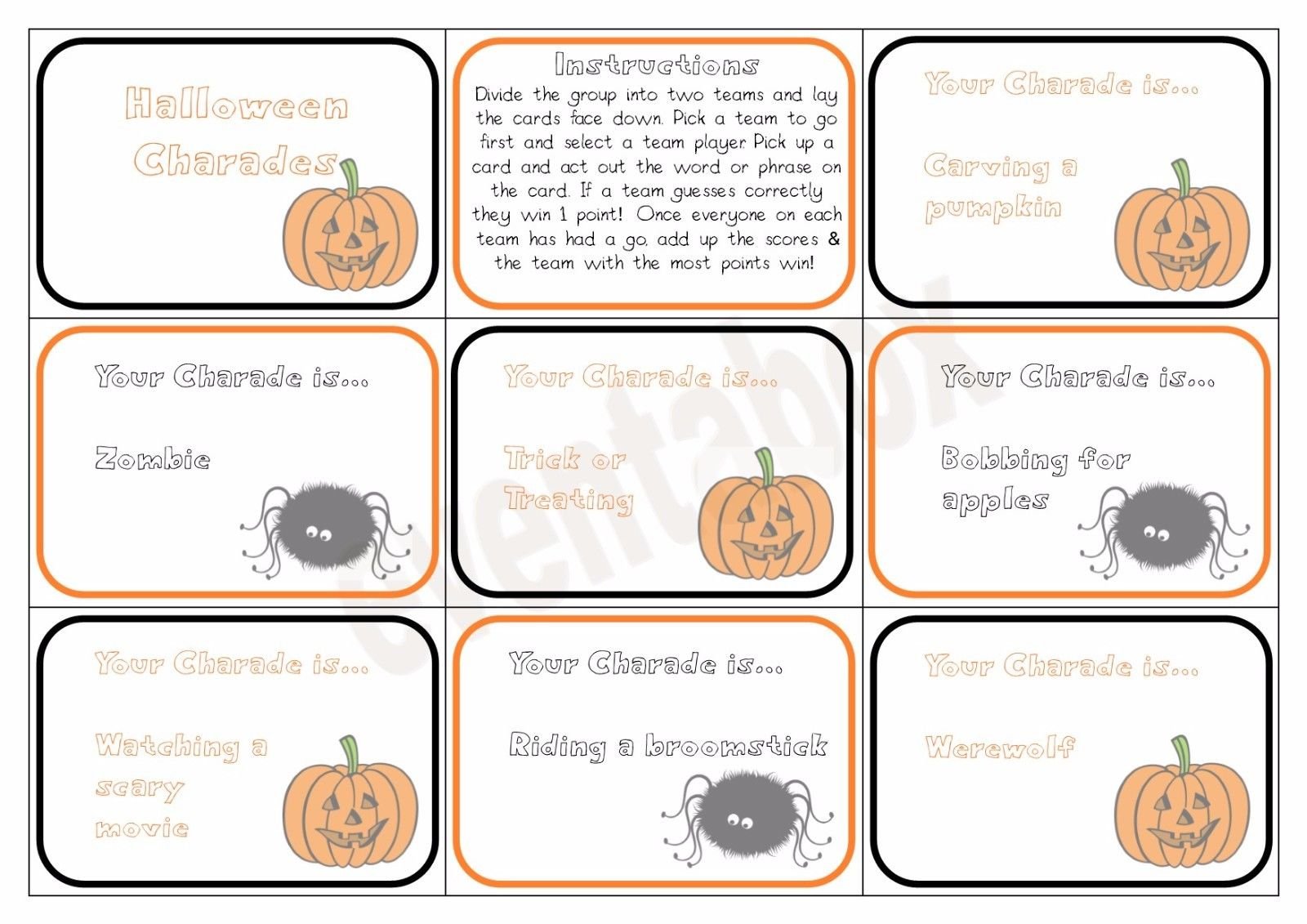 eventabox Halloween Charades Party Game Family Activity Spooky Scary