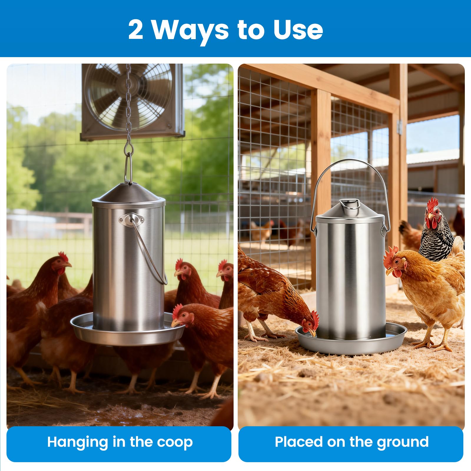 Bebedero para gallinas de acero inoxidable de 4 litros, placa calefactora compatible