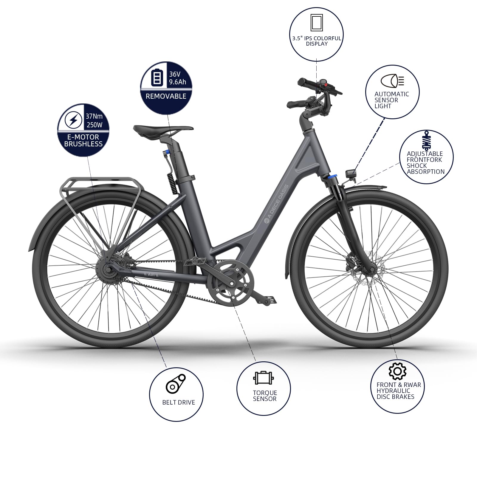 A Dece Oasis Ado E-Bike Air28 Bicicletas Eléctricas para Mujer y Hombre, 28 Pulgadas E-Citybike Batería de 10 Ah, Transmisión por Correa, Pantalla LCD, Frenos de Disco Hidráulicos, App Inteligentes