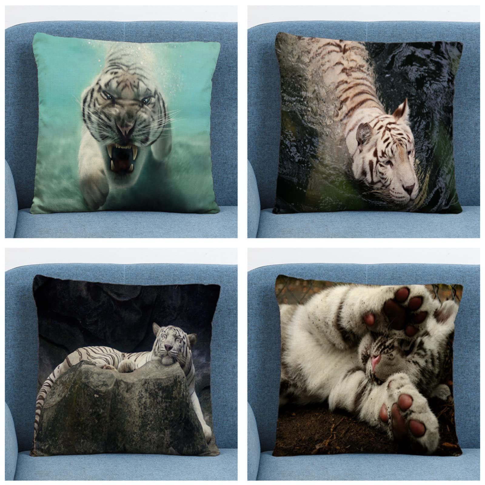 4 Pack Funda de Almohada Decoración Cuadrado Funda de Cojines Funda de Almohada de Navideñas Fundas para Cojines Cuadrado Lino Funda cojin para Sofá Cama Decoración para Hogar 65X65cm Animales ,Color6