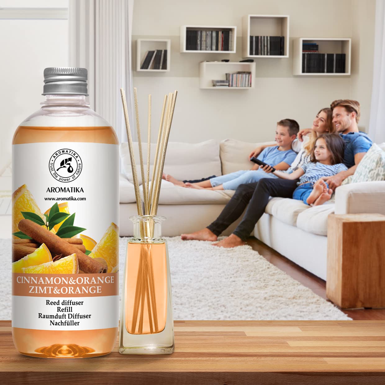 Cinnamon - Recambio de difusor de naranja de 17 onzas líquidas - Intensivo - Fragancia fresca y duradera - Bueno para aromaterapia - Spa - Aroma de Navidad - Difusores perfumados - Fragancia para el