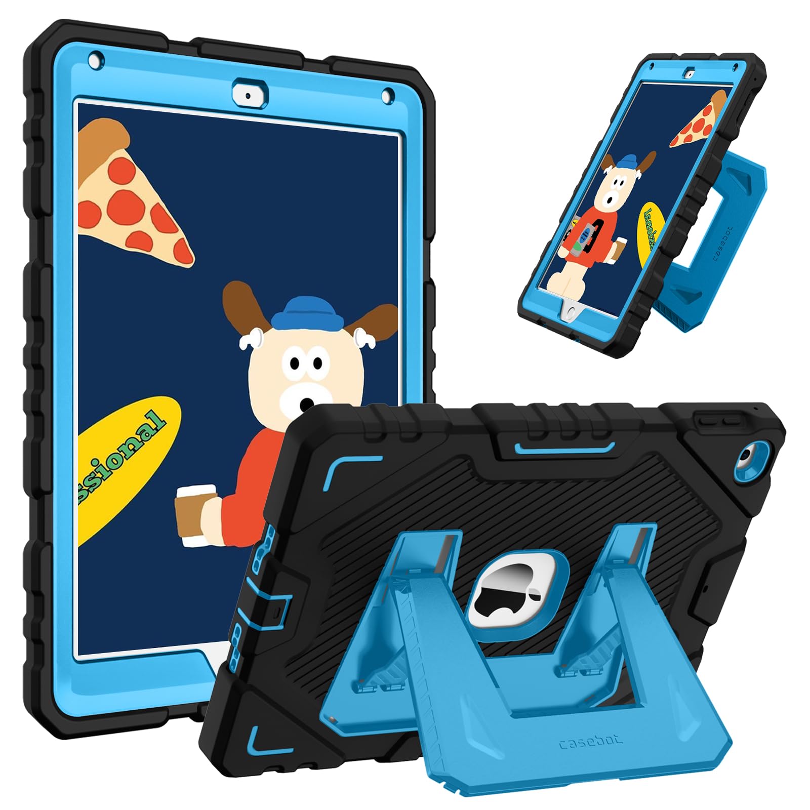 Fintie Hülle für iPad 6./ 5. Generation (2018/2017 Modell, 9,7 Zoll), iPad Air 2 (9,7 Zoll) – Stoßfeste Schutzhülle mit Standfuß, Robustes Kindersicher Case für Hohe Belastung, Schwarz/Blau
