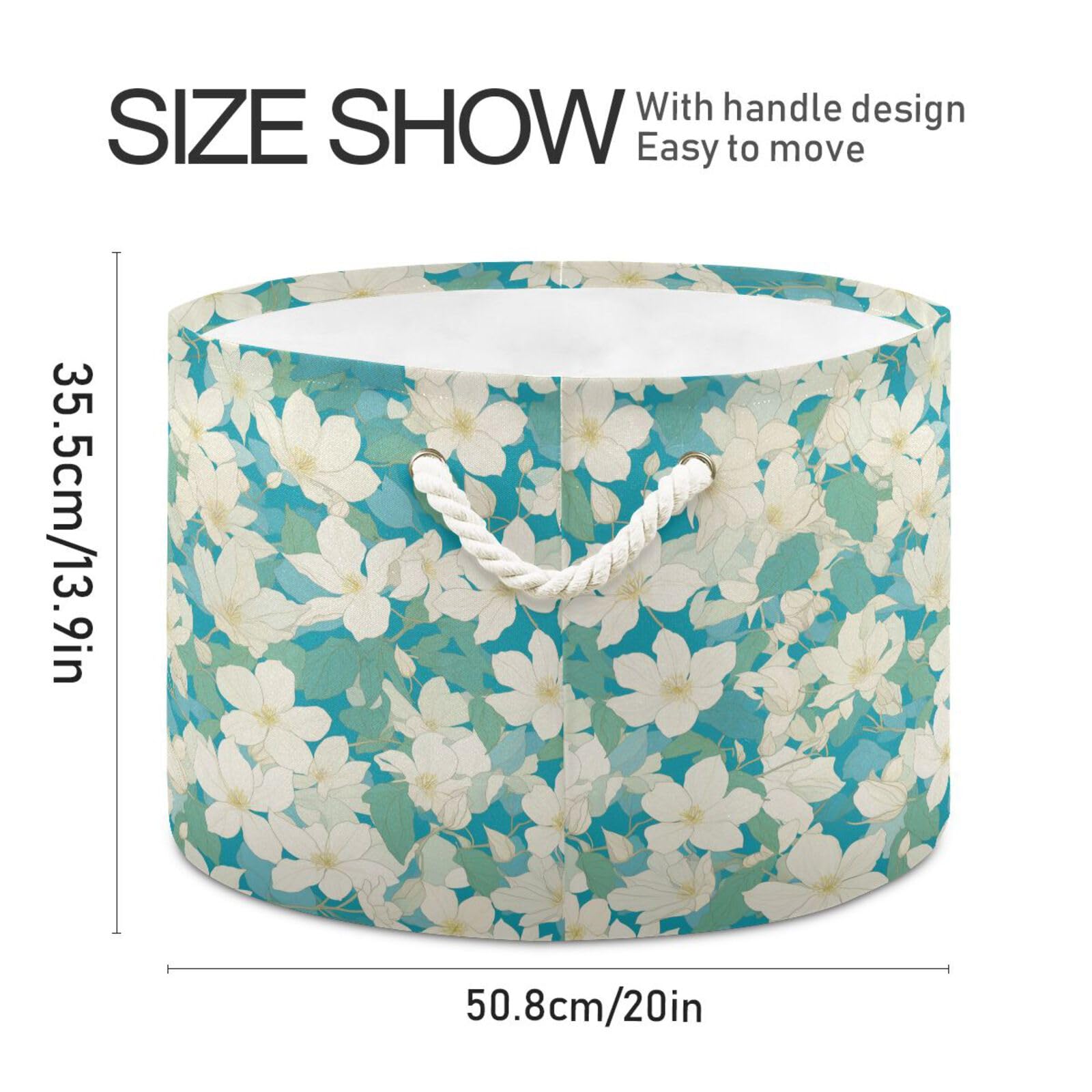 Yoogain Chic White Clematis Flowers Teal Background storage basket and waterproof fabric storage with sturdy handle stuff crate little for cloth gift clothing