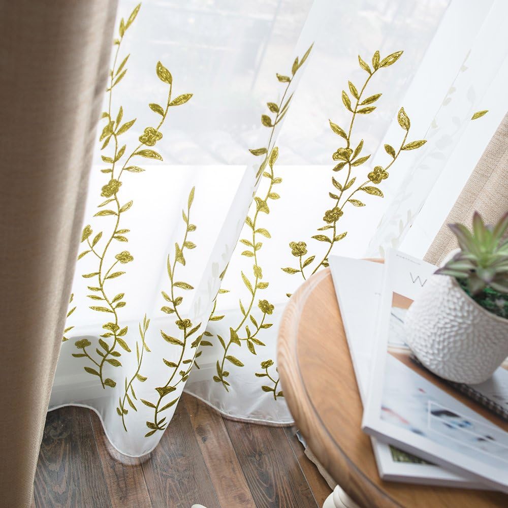 SpaceDresser Sheer Voile Window Treatment Rod Pocket Curtain Panels For Kitchen Bedroom Living Room Drapes Sunlight Filtering PR