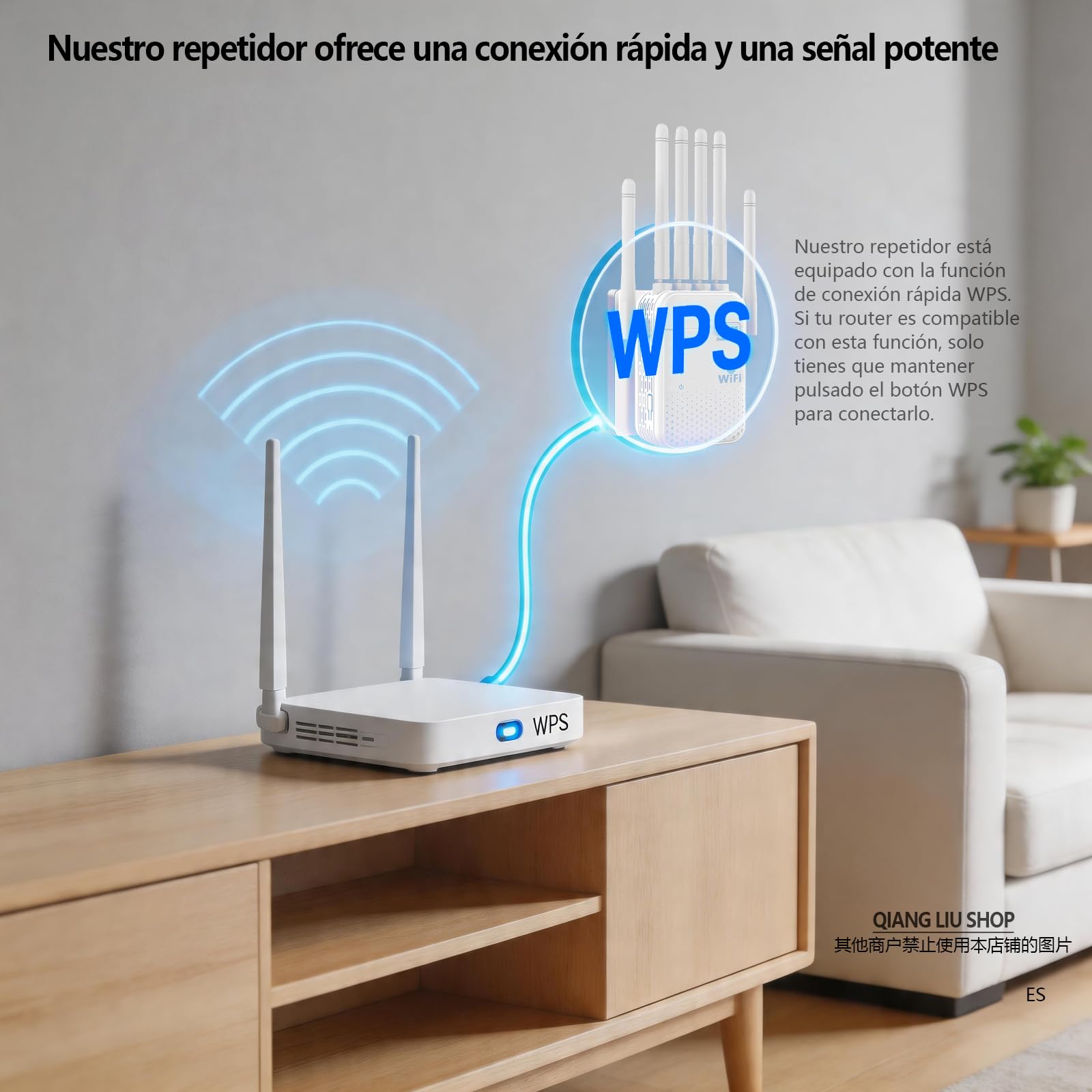 Repetidor de Doble Banda WiFi(5/2,4 GHz), con 6 Antenas y 2 Puertos Ethernet, Cobertura con Señal de Gran Penetración en Paredes, Hogar,Oficina