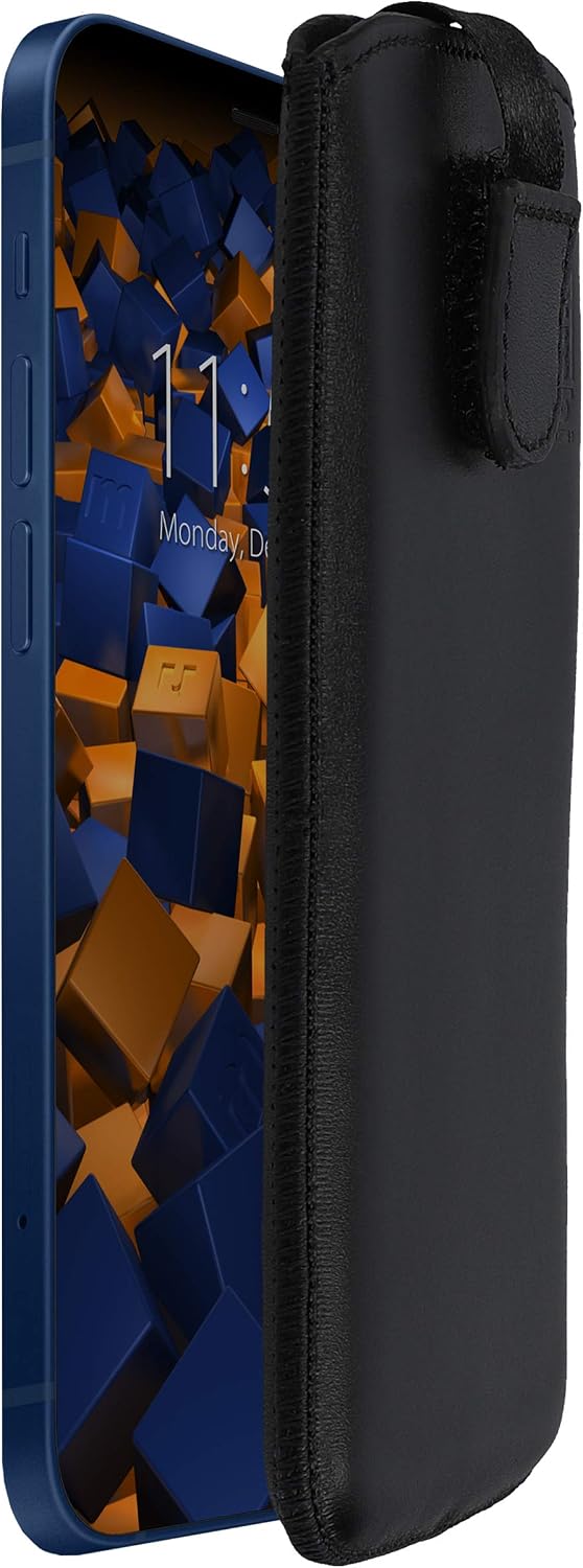mumbi Genuine Leather Case Compatible with iPhone 12 Mini Black