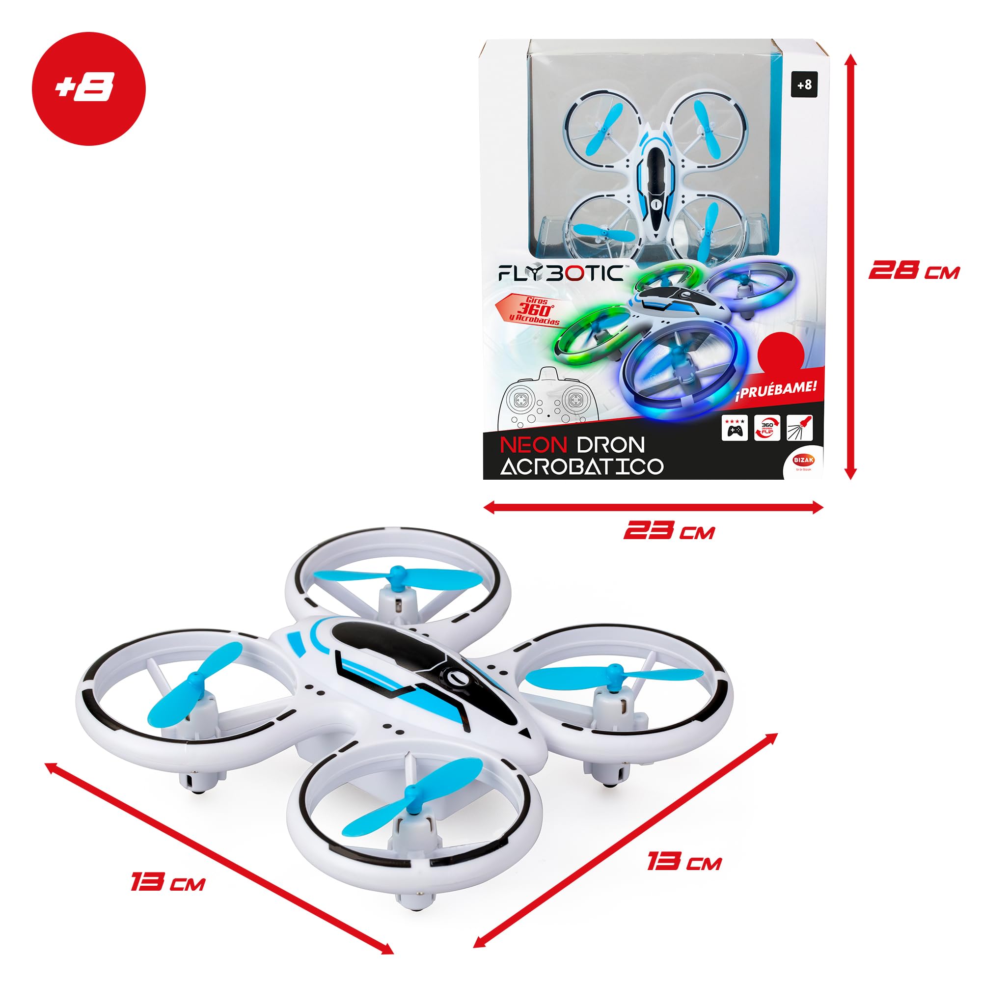 Bizak Neon dron akrobacyjny z niebieskimi i zielonymi światłami LED, stabilny lot + akrobatyka 360°, +8 lat, (62004827)