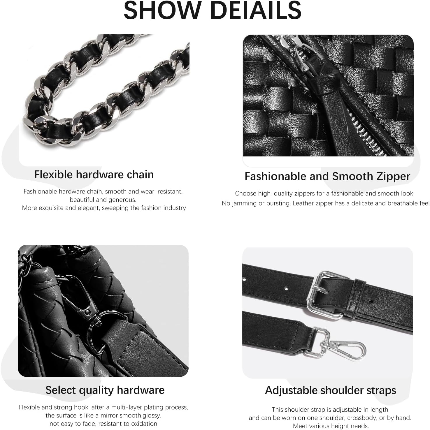 JINMANXUE Woven Bag for Women, Fashion Top Handle Shoulder Bag Soft Vegan Leather Shopper Bag