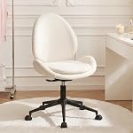 Furniliving Chenille Armless chaise de bureau avec roues, chaise de bureau rembourrée avec coussin double-couche, chaise pivotante réglable avec fond en pierre, blanc