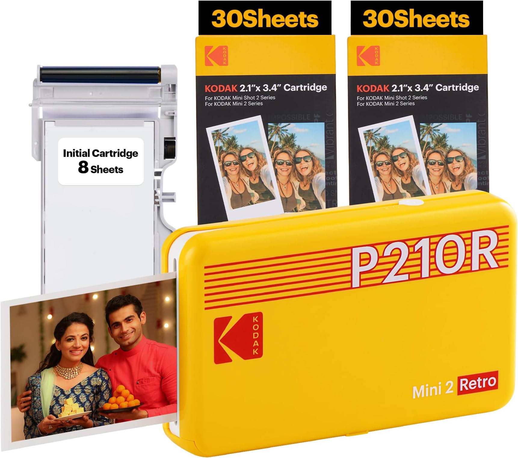 Mini 2 Retro 4PASS Portable Photo Printer (2.1x3.4 inches) + 68 Sheets Bundle, Yellow