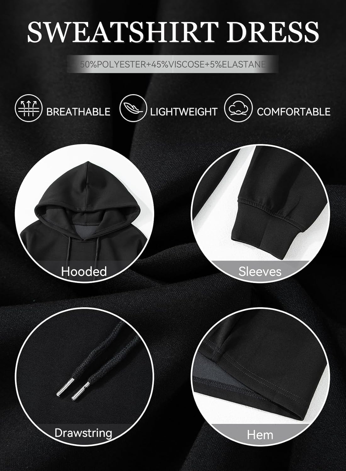 AlvaQ Womens Hoodie Dresses Fall Winter 2025 Casual Long Sleeve Drawstring Pleated Sweatshirt Pullover Tunic Mini Dress - Image 6