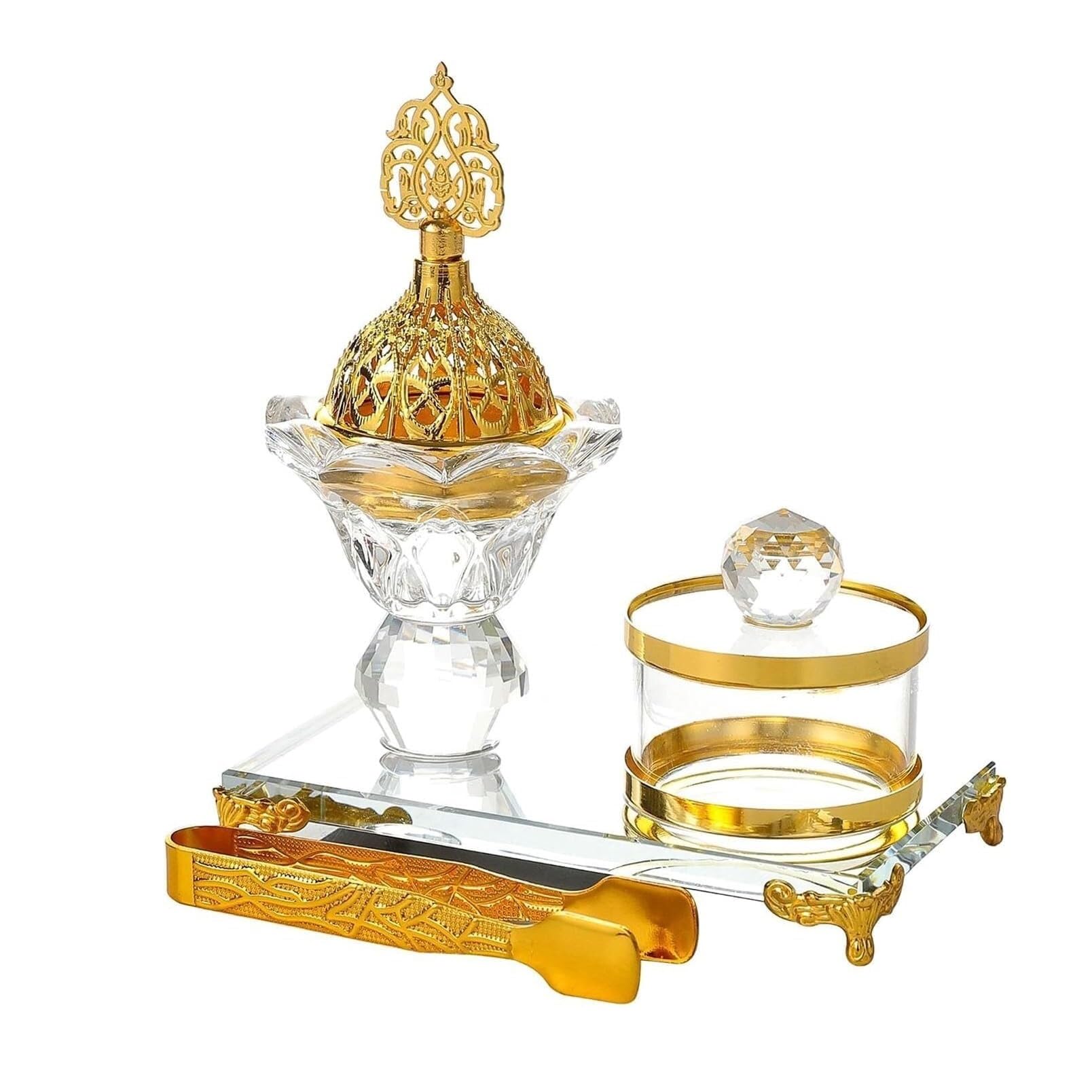 Arabic Bakhoor Burner with Tray & Spice Jar – Incense Holder Home Decor Gift for Spa, Meditation, Teahouse, Housewarming, Yoga