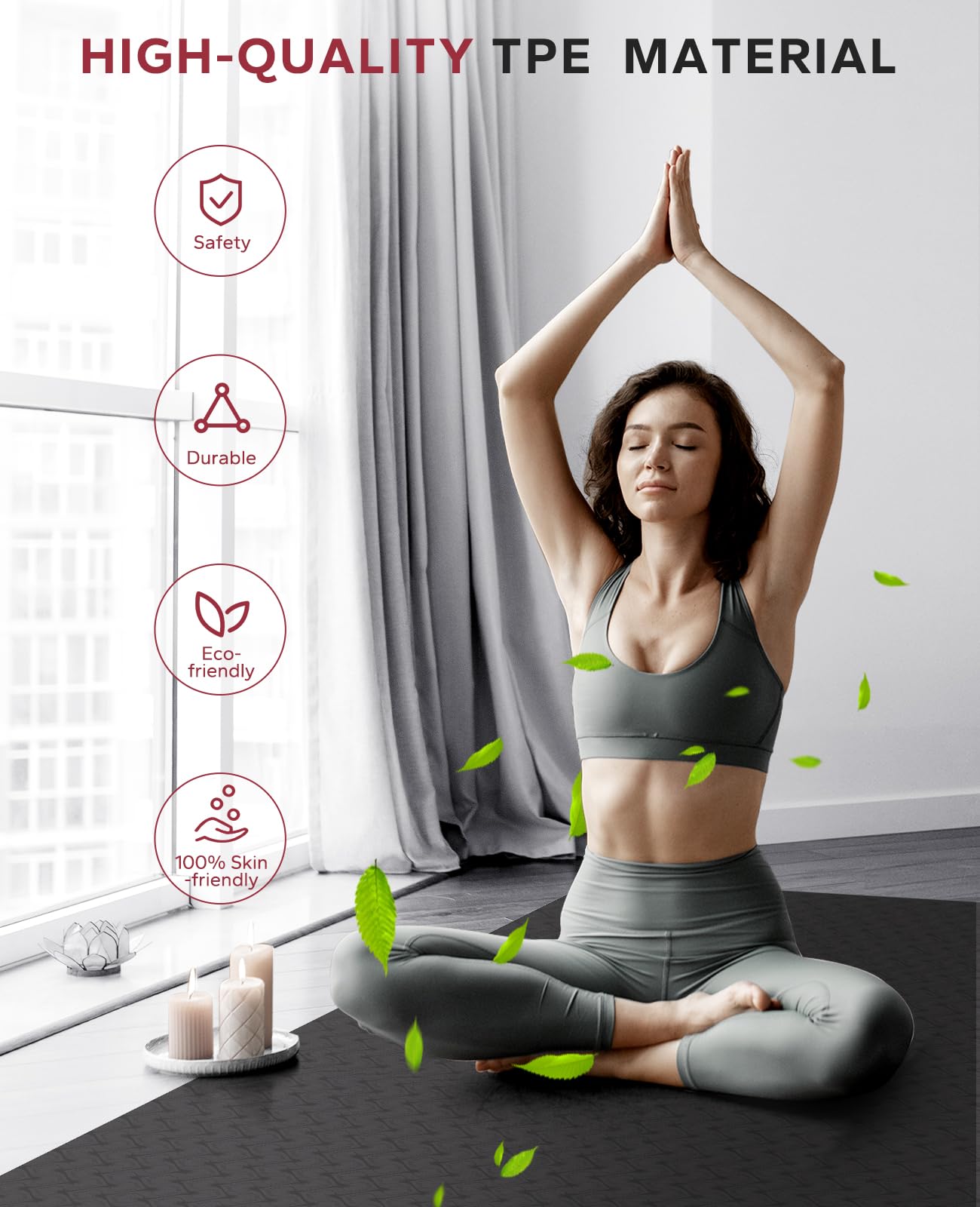 HAPBEAR Large Yoga Mat -183×122cm×8mm, Non-Slip, Durable, Thick