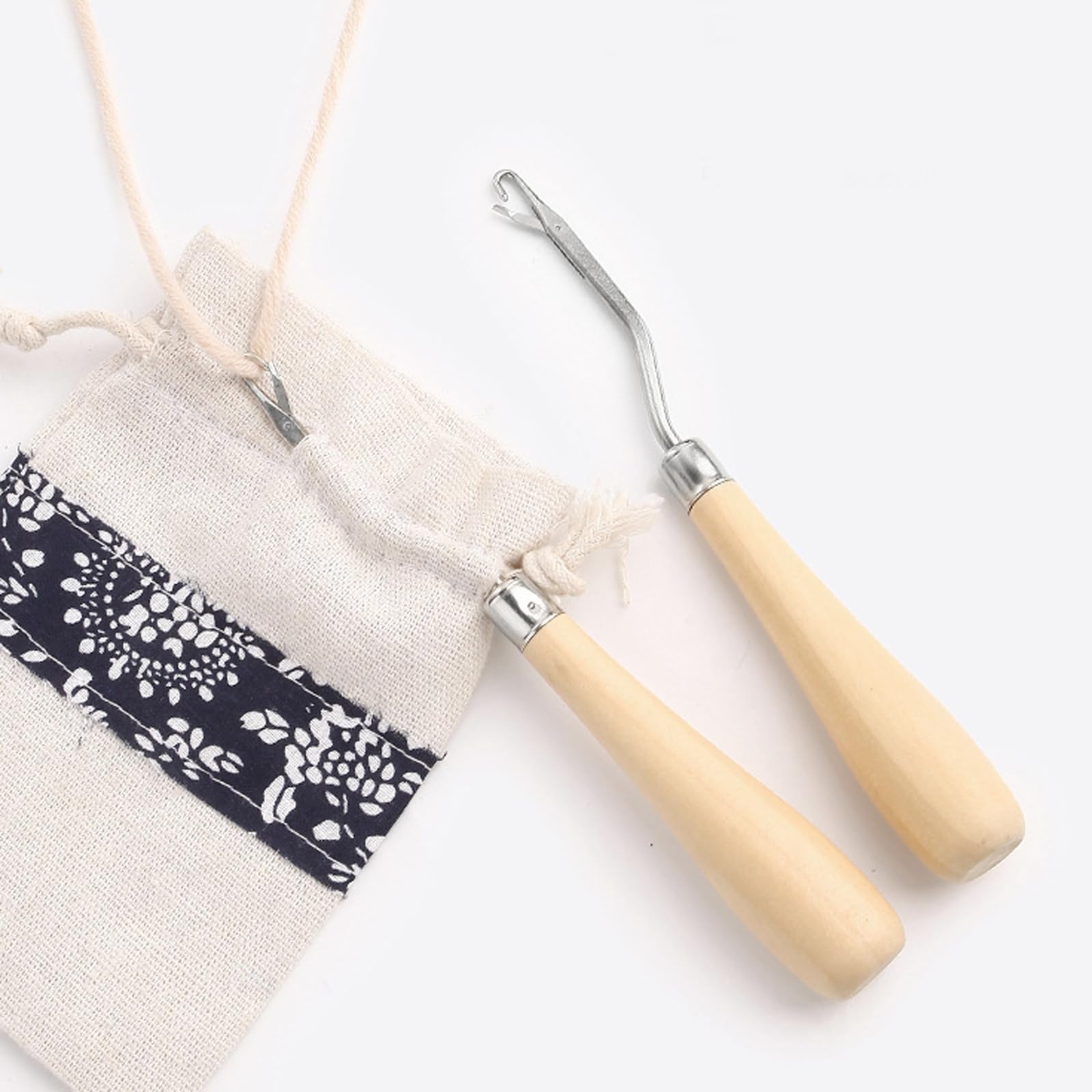 Gancio di bloccaggio curvo in legno – Set di tappeti con attrezzi per tappeti – Ganci per utensili a maglia con manico in legno per tappeti fai da te