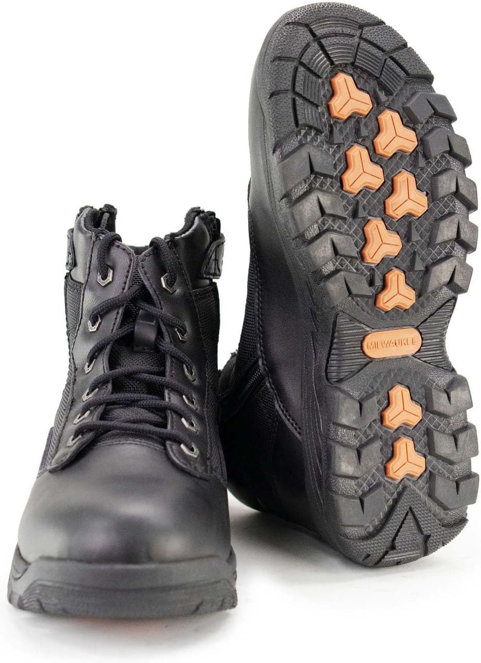 Milwaukee Leather Men's 6-inch Black Leather Swat Style-Tactical Lace-Up Biker Boots w/Side Zippers MBM9011-7.5