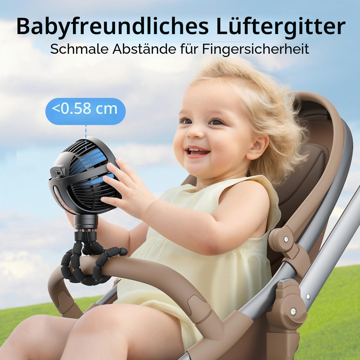 Kinderwagen-Ventilator Clip on für Baby, Flexibler Tripod & Akkubetriebener Lüfter, Tragbarer Handheld-Lüfter für Schlafzimmer, Autositz, Reise, Camping - Schwarz
