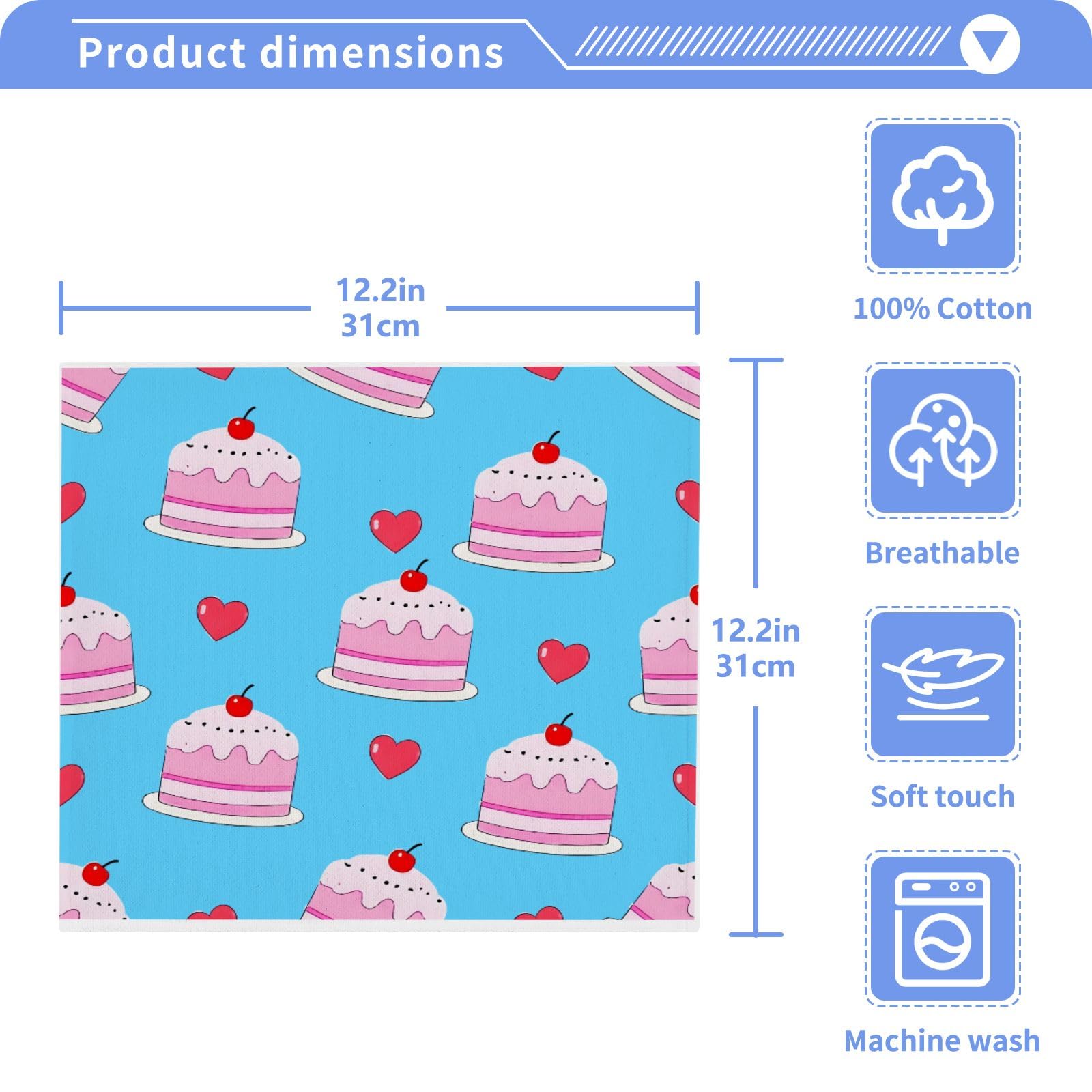ALAZA Wash Cloth Set 100% Cotton Fingertip Towels Face Cloths Sets Cherry Cake Blue Highly Absorbent Soft Feel Set of 2