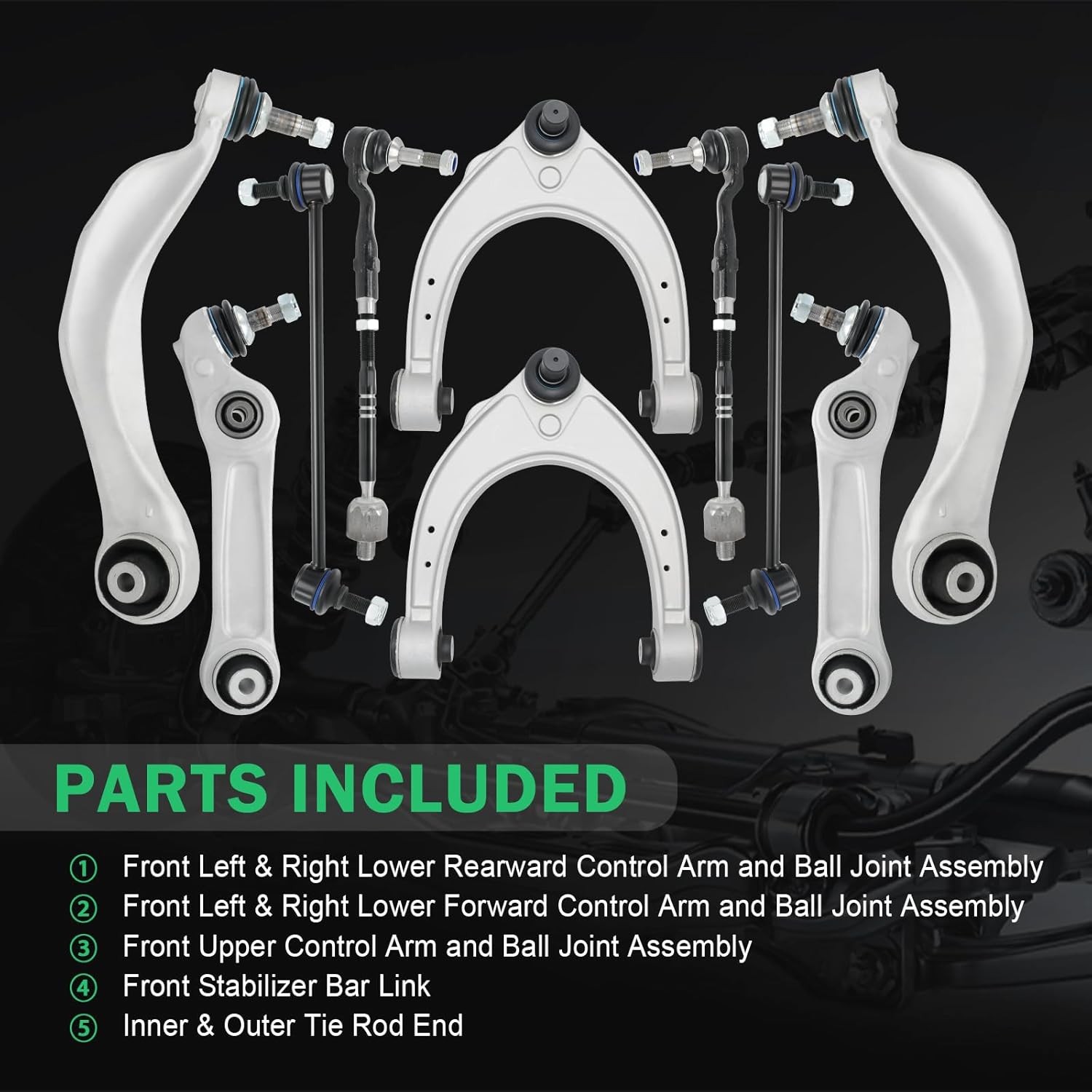 HTRUIKEI- RWD Front Suspension Kit with Ball Joint Compatible with BMW 5 6 Series F06 F10 F11 F12 F13 528i 535d 535i 550i 640i 650i 2011-2018 ， lower Control Arm， Sway Bar Link, Tie Rod Link