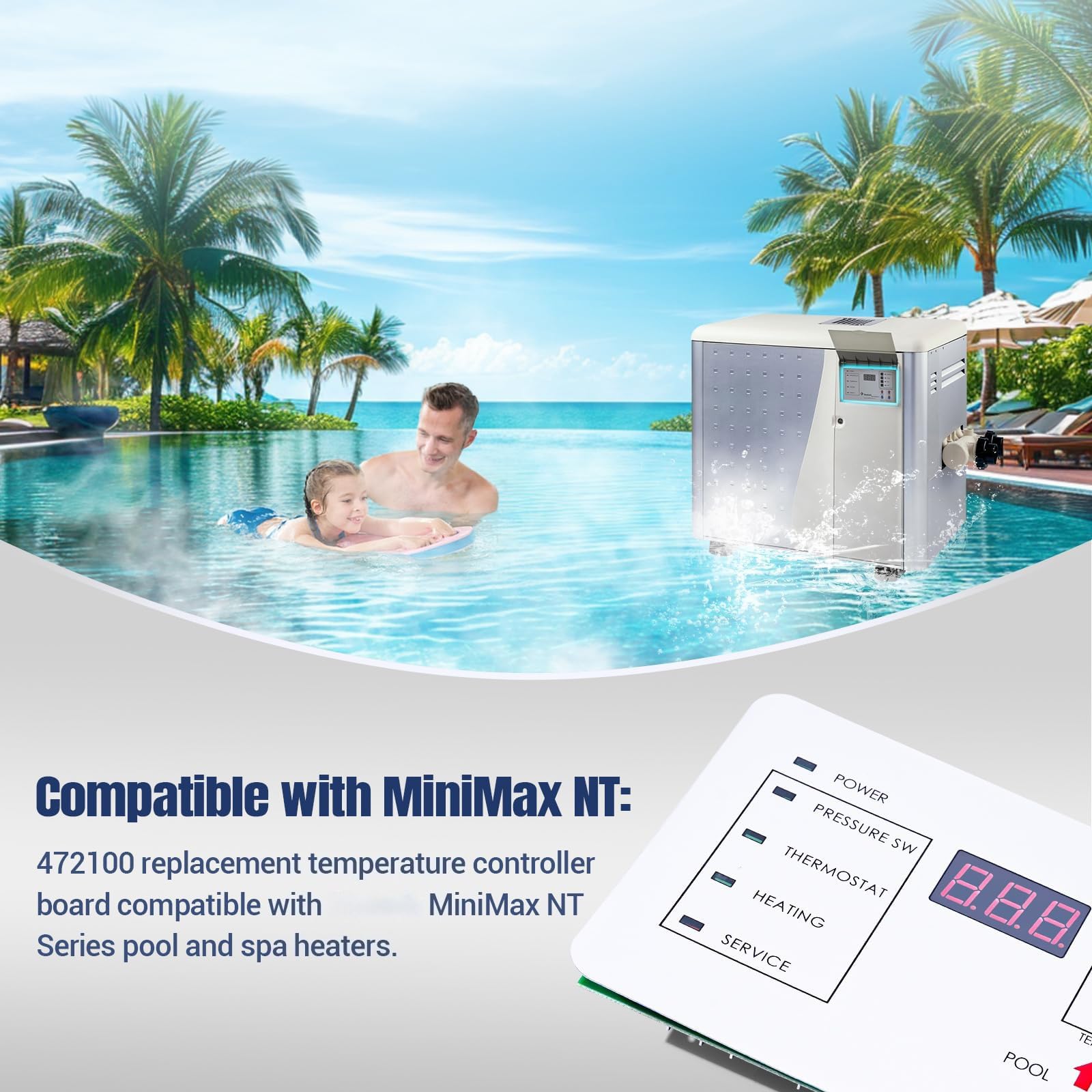 472100 Placa de control de temperatura digital, pantalla digital, placa termostática para sistemas de calefacción de piscina y spa, control de calefacción de piscina