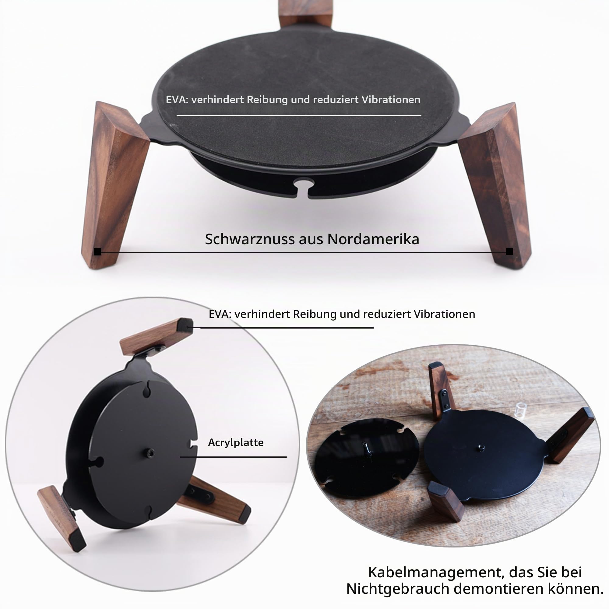 Desktop-Lautsprecherständer für Echo Sub, Echo Studio und Homepod 2. / 1. Generation, Holz-Schreibtischhalterung (Beine aus schwarzem Walnuss)