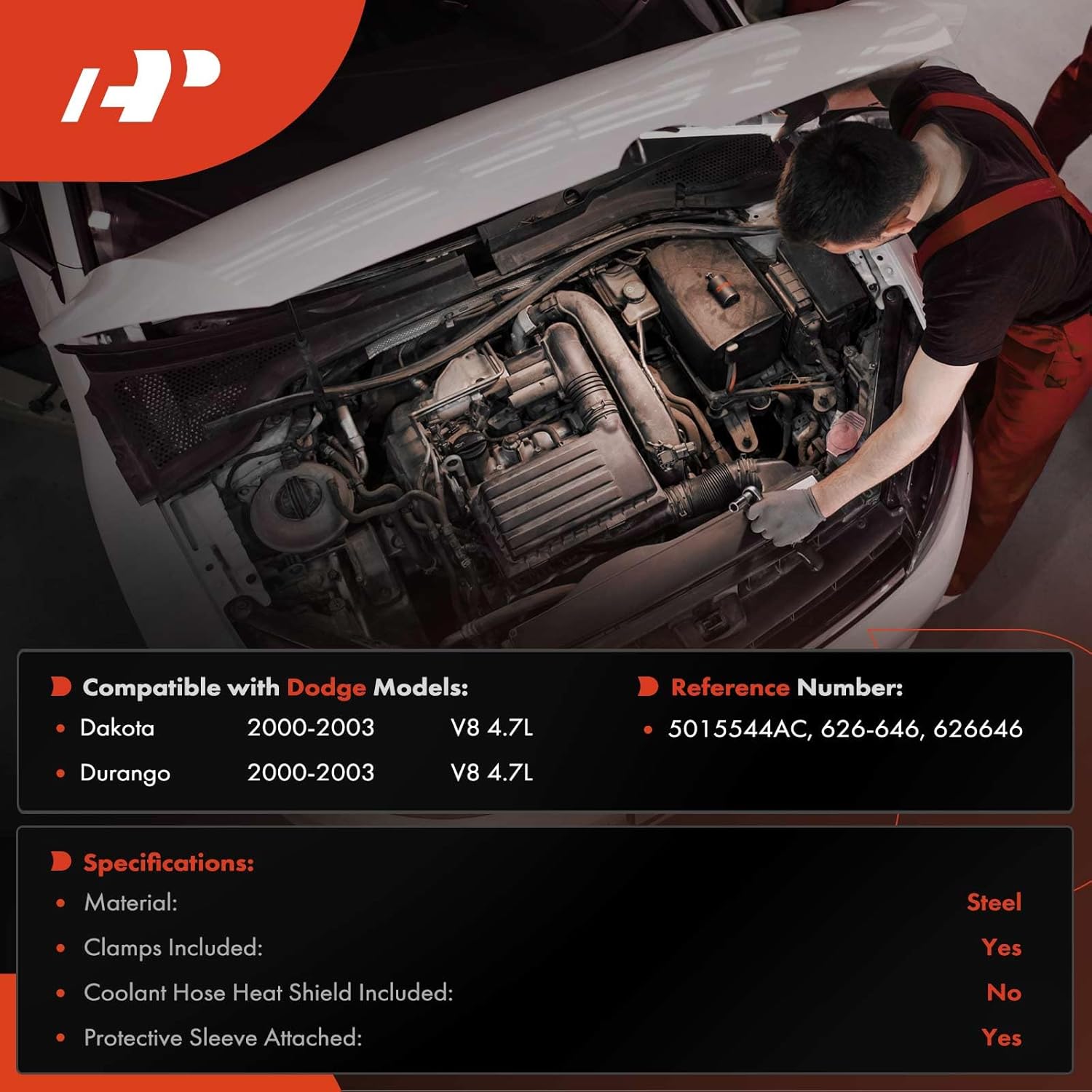 A-Premium Return HVAC Heater Hose Assembly with Clamps & Protective Sleeve Compatible with Dodge Durango/Dakota 2000 2001 2002 2003 4.7L