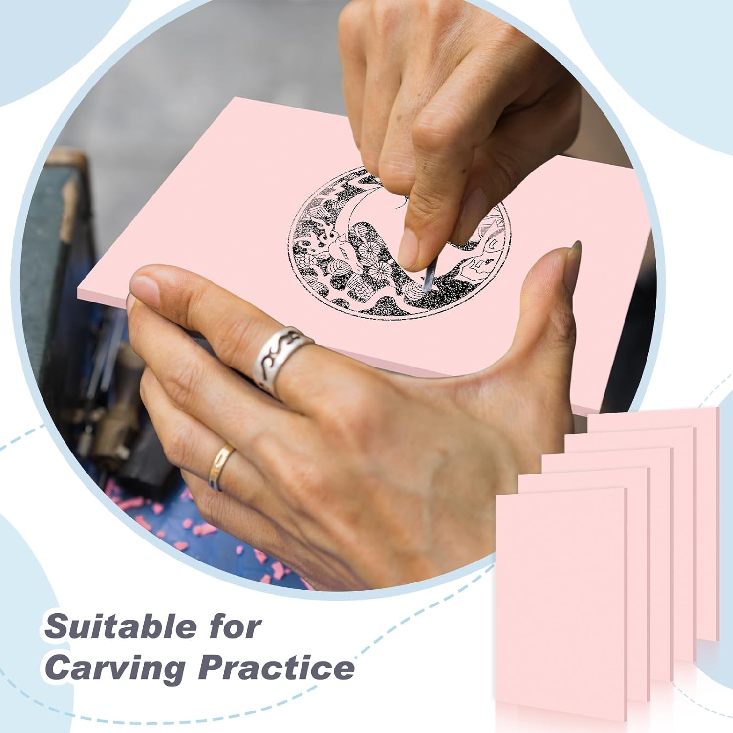 20 Pcs Pink Rubber Stamp Carving Blocks, 6 x 8 x 0.25, Easy Cut Lino Block Linoleum Blocks for Printmaking, Rubber Blocks Soft Carved Brick for DIY Printing Craft Project Stamp Making Kit