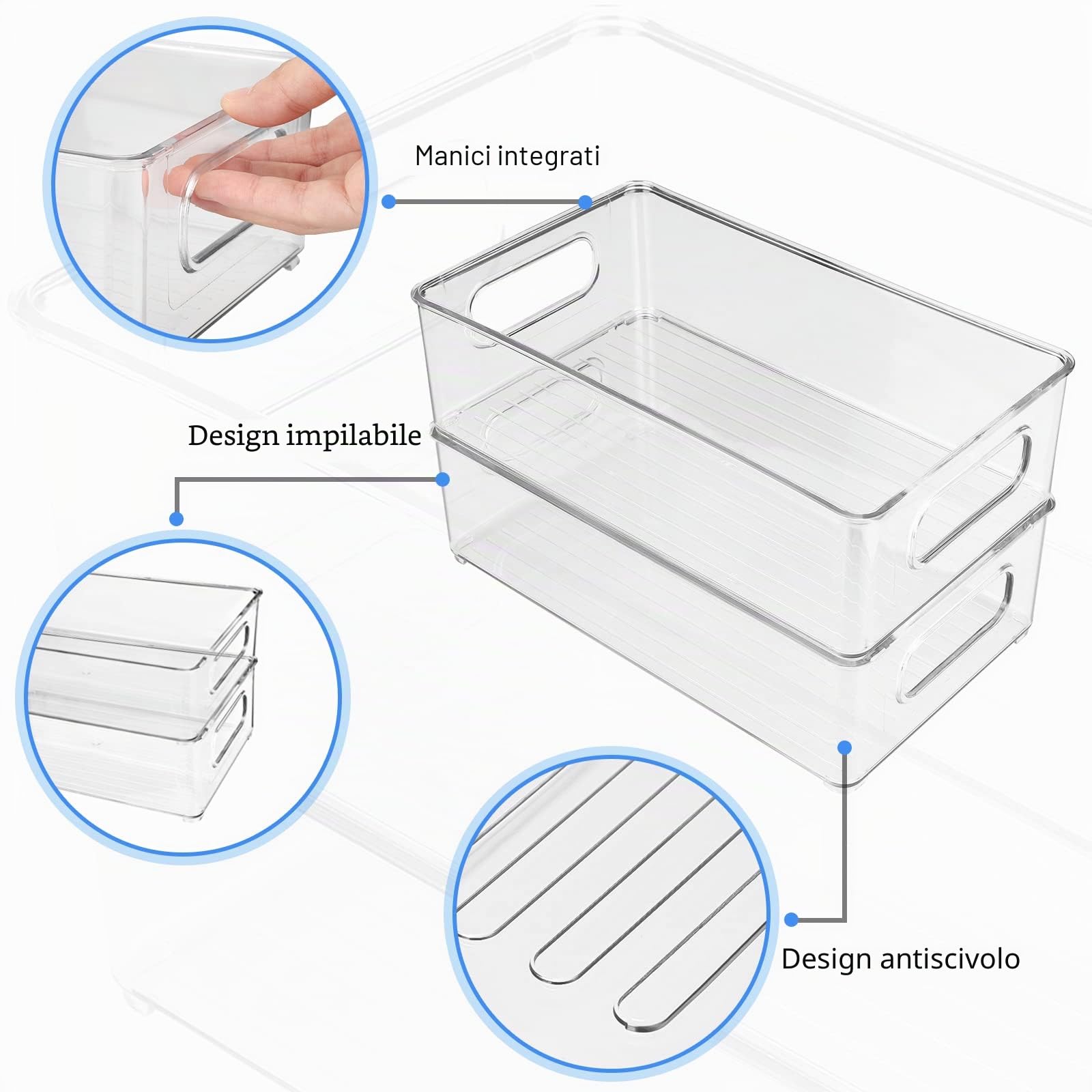 Organizer Frigorifero, Contenitori Frigo Trasparente, Contenitori Frigorifero Salvaspazio Organizer Cucina Dispensa per Frigo Cucina Dispensa Armadietti, Senza BPA (6 Pezzi)