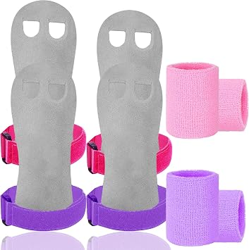 Amrta Gymnastics Grips Wristbands Sets for Girls Youth Kids 2 Pair Palm Protection Equipment with Wrist Support, Gymnastic Bar Grip Gloves Set Weightlifting Sports Workout