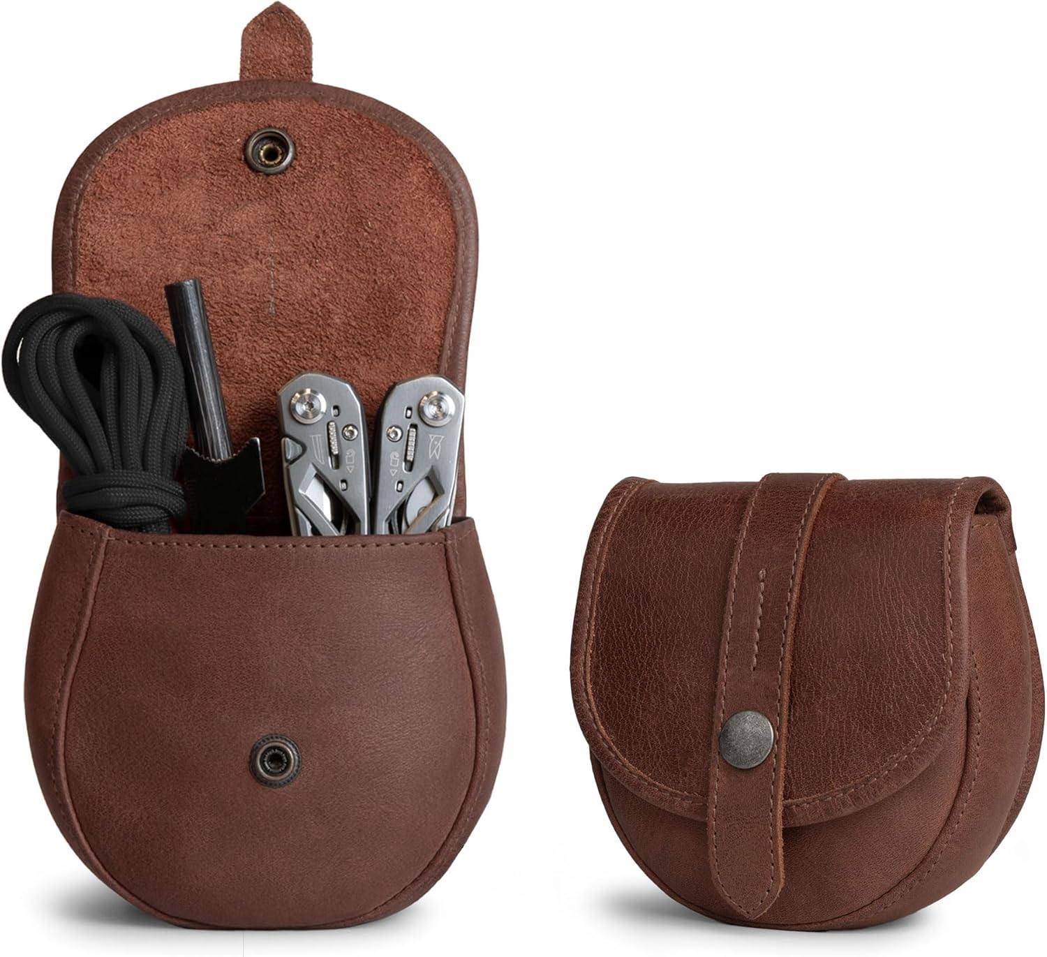 Hide & Drink, Bushcraft Leather Pouch Handmade from Full Grain Leather - Waist Holster Bag, Conveniently Attaches to Belt - Accessory for Storing Tools and Equipment for DIY Projects - Bourbon Brown