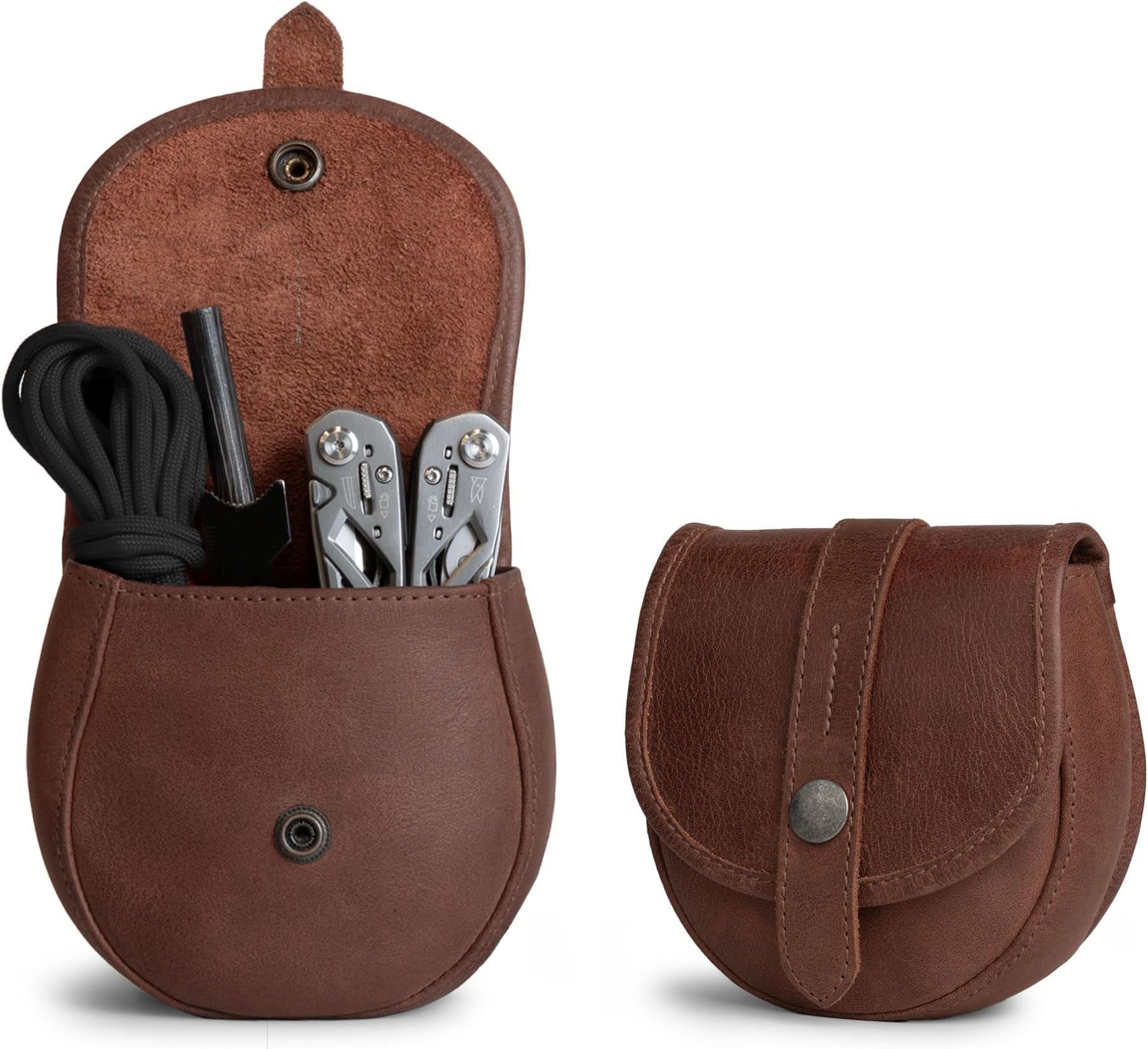 Hide & Drink, Bushcraft Leather Pouch Handmade from Full Grain Leather - Waist Holster Bag, Conveniently Attaches to Belt - Accessory for Storing Tools and Equipment for DIY Projects - Bourbon Brown