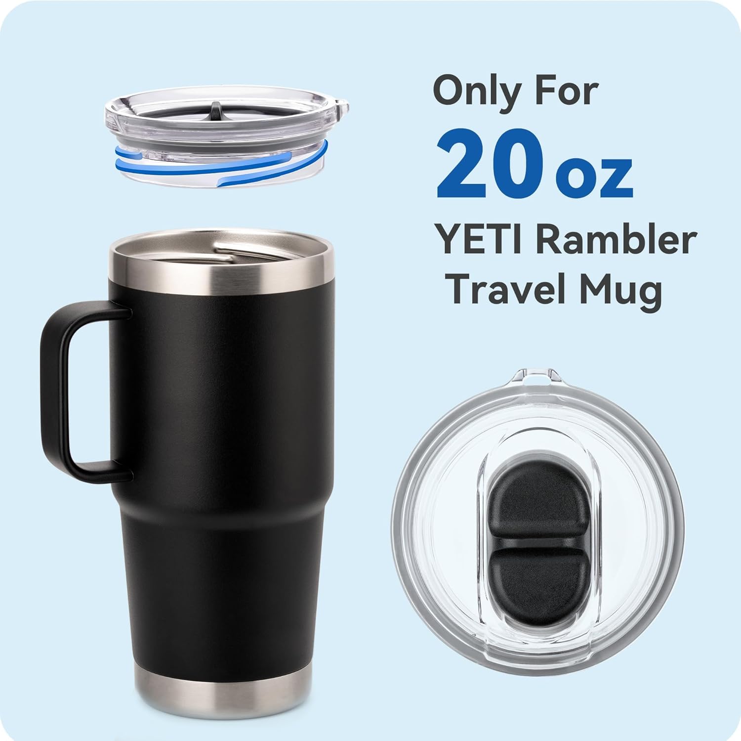 20 oz Stronghold Lid for YETI Rambler Travel Mug, Screw On Top Lids Replacement for YETI 20oz Thread Travel Mug, BPA-Free Tritan(1 Pack)