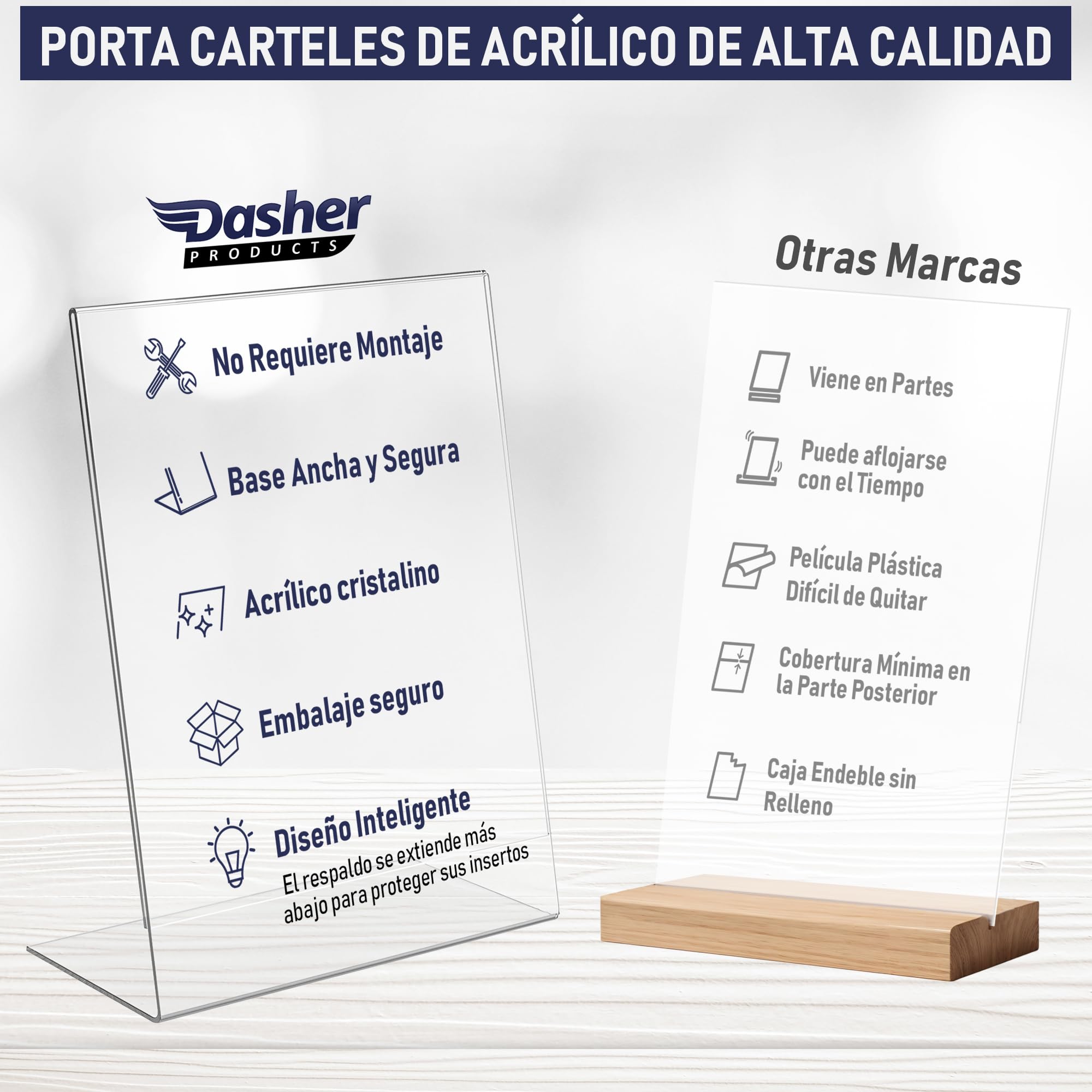 Soporte para carteles A5 de acrílico transparente inclinado, porta carteles de metacrilato para mostrador, expositor de plástico para menús, anuncios, folletos y señalización (A5 - 6 Unidades)