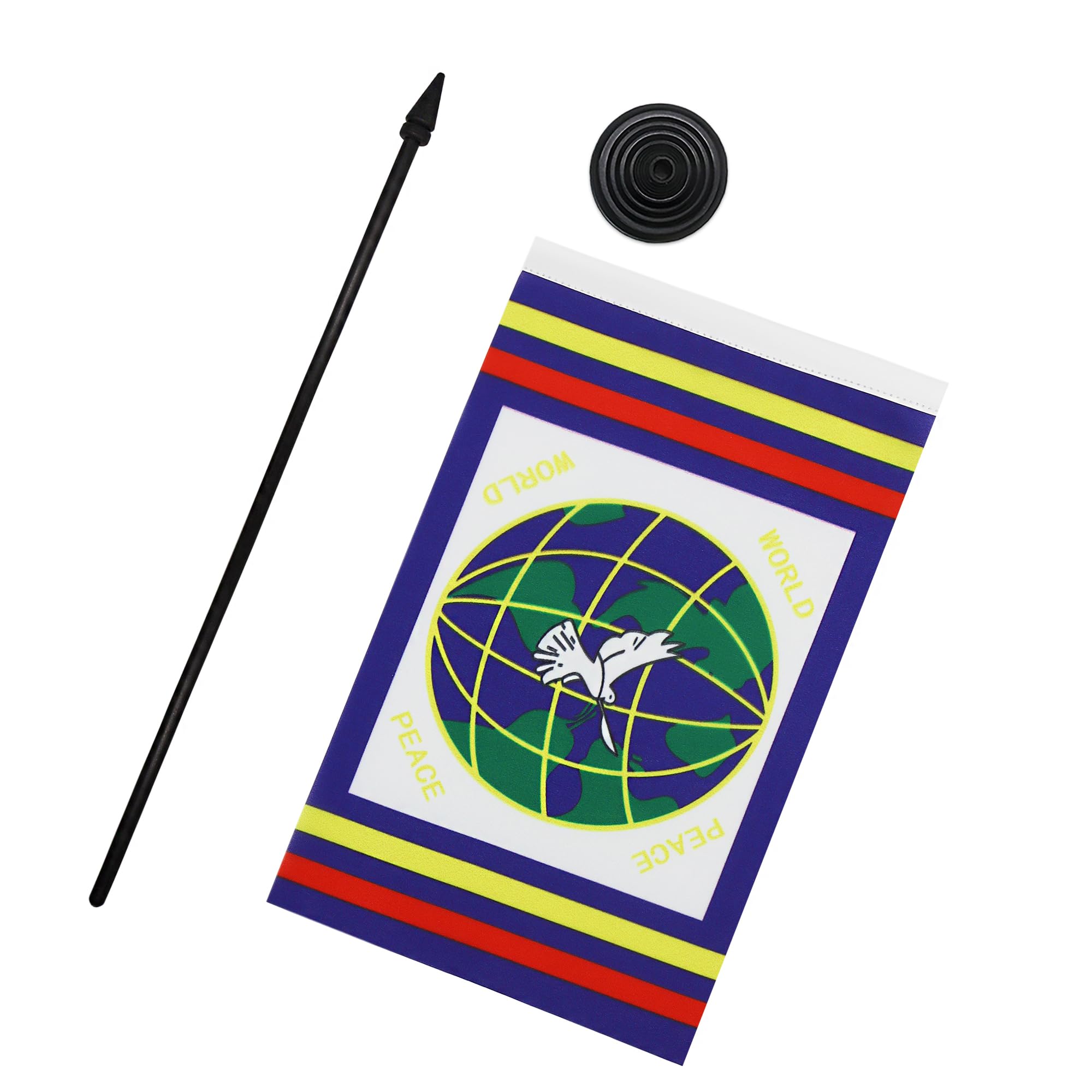 AZ FLAG Bandiera da tavolo Pace nel mondo 21x14 cm Piccola bandiera World Peace 100% poliestere asta 25 cm base plastica nera