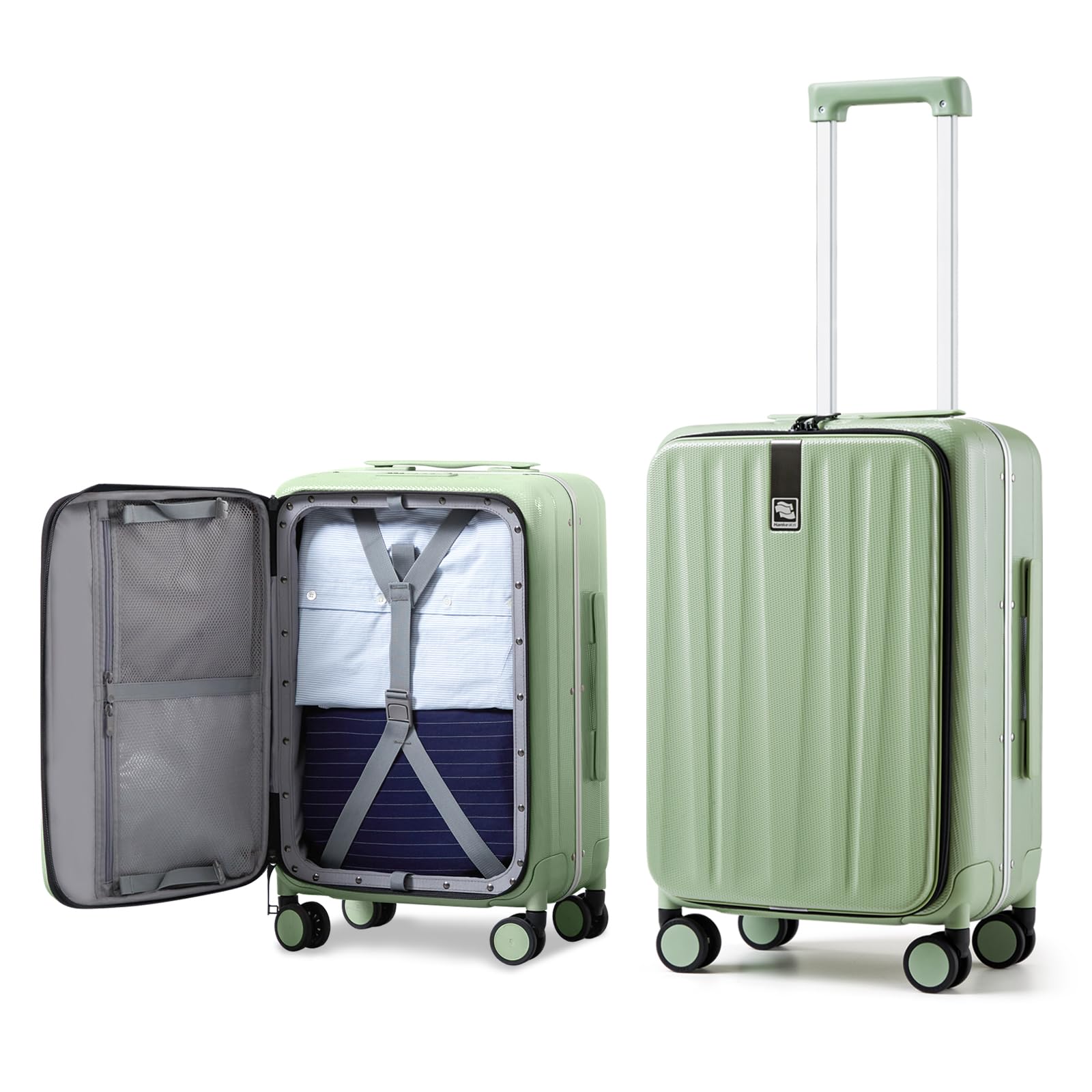 Hanke 24 Inch Checked Luggage Hard Shell Suitcases with Wheels Tsa Approved Luggage Large Suitcase Travel Luggage for Women Men Rolling Luggage Bags for Weekender-Bamboo Green