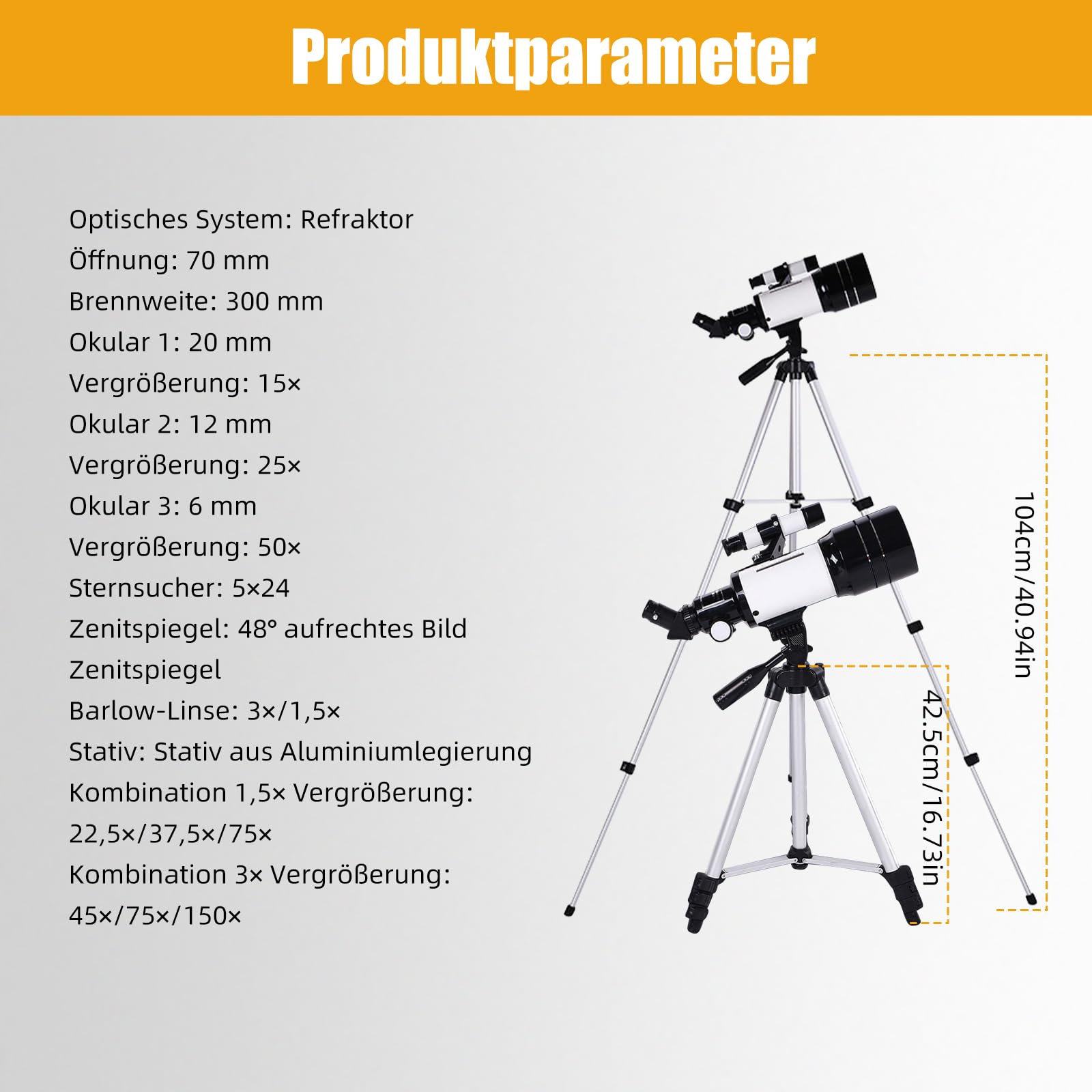 ACESOME Teleskop für Kinder & Einsteiger, 15x-150x astronomisches Refraktor-Teleskop, mit Ausziehbarem Stativ, Telefonhalterung, Mondfilter