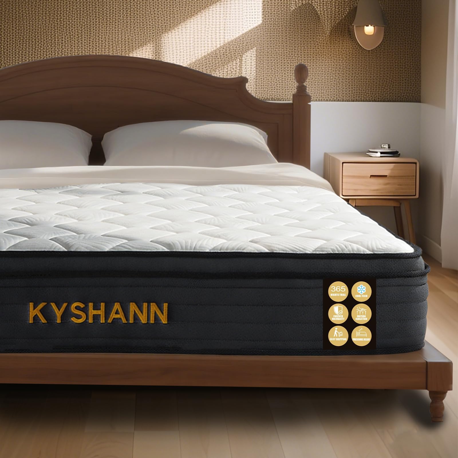 KYSHANN Queen Mattress,12 Inch Memory Foam Individual Pocket Spring Mattresses,Motion Isolation,Edge Support,Zoned Pressure Relief,Fiberglass Free, Medium Firm,Mattress in A Box