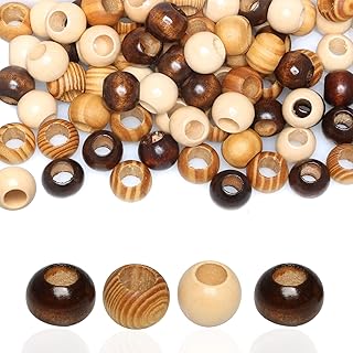 20mm Brown Wooden Macrame Beads - Hole 10mm - 60 Pieces Quality Large Hole Wood Beads for Macrame Projects/Garlands