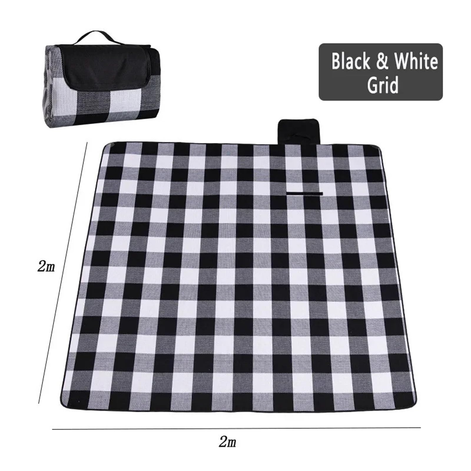 Generico Mantas de Picnic Plegables for Exteriores, Extra Grandes, Estera Playa(Black White Grid,200cm X 150cm)