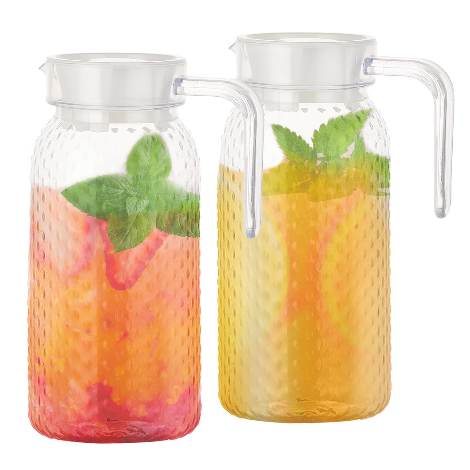 2 Pezzi Brocche da 1 Litro con Coperchio e Manico, Caraffe in Plastica Trasparente, Brocca per Succo, Acqua, Tè, Caffè, Latte e Vino, per Bevande Calde e Fredde