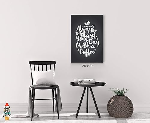 Miniatura 3 de HB Art Design Always Start Your Day with a Coffee Quote Canvas Print Wall Art Coffee Bar Decor Coffee Signs Kitchen Wall Decor Dining Room
