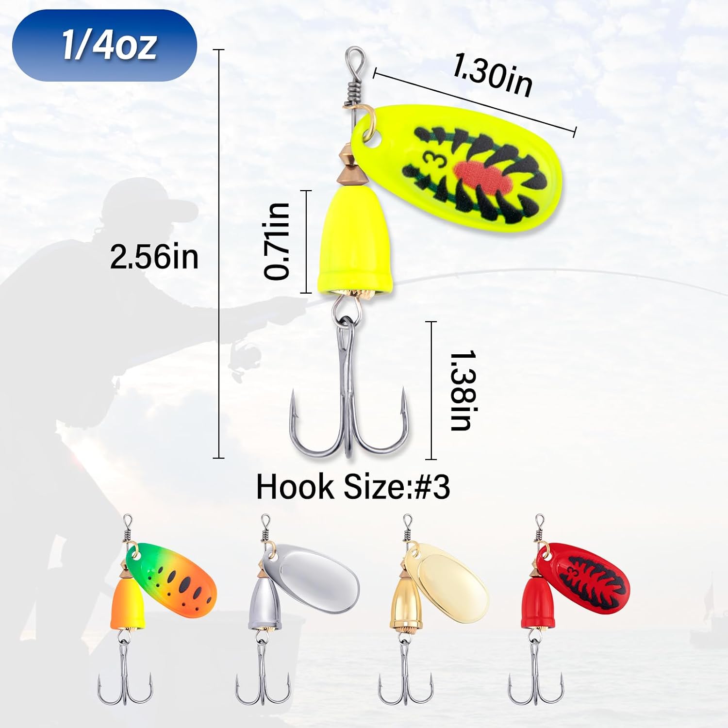 Dr.Fish Inline Fishing Spinner Kit 1/4oz, Freshwater Fishing Lures Bell Spinnerbait French Blade Trout Bass Walleye Lures