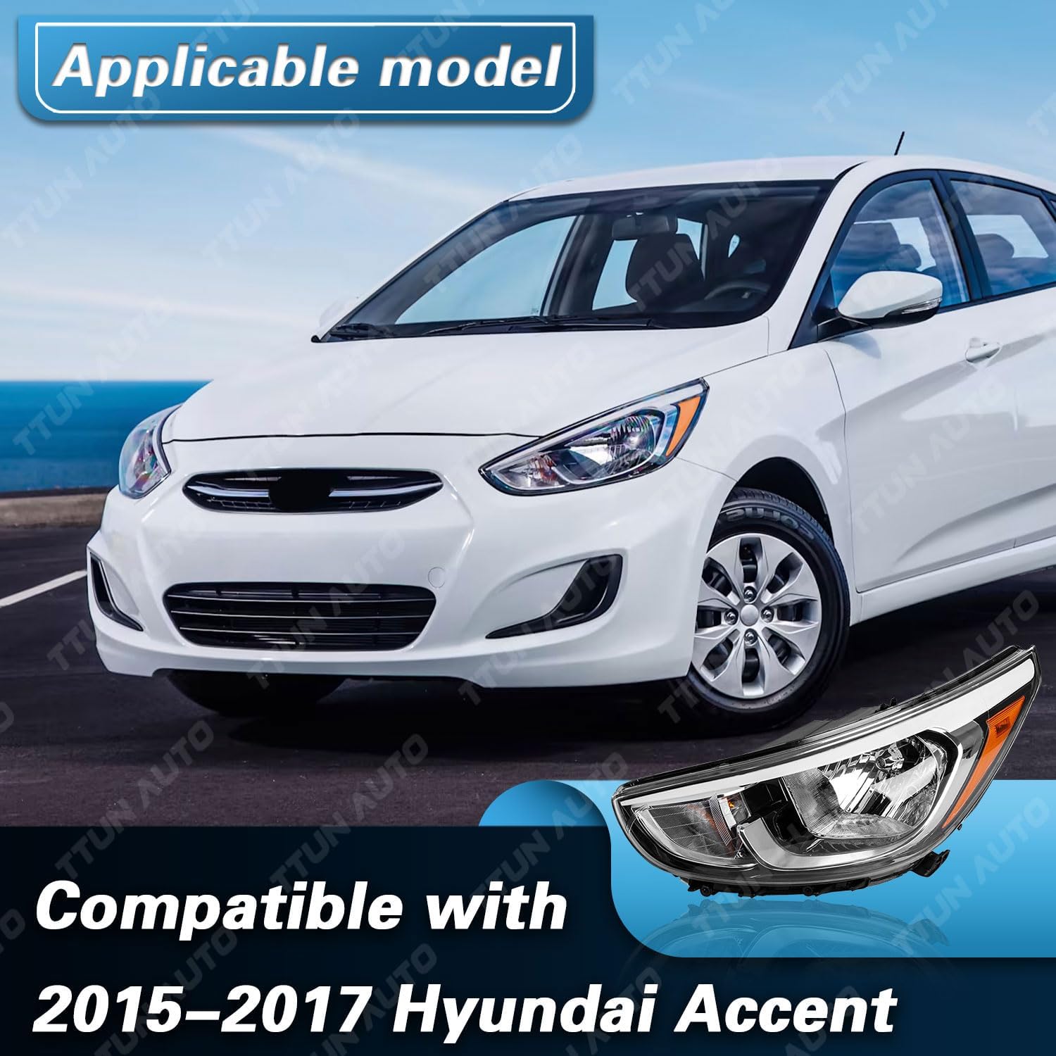 Compatible with 2015-2017 Hyundai Accent Headlights with Halogen Bulbs 921011R710 921021R710(Passenger&Driver Side)